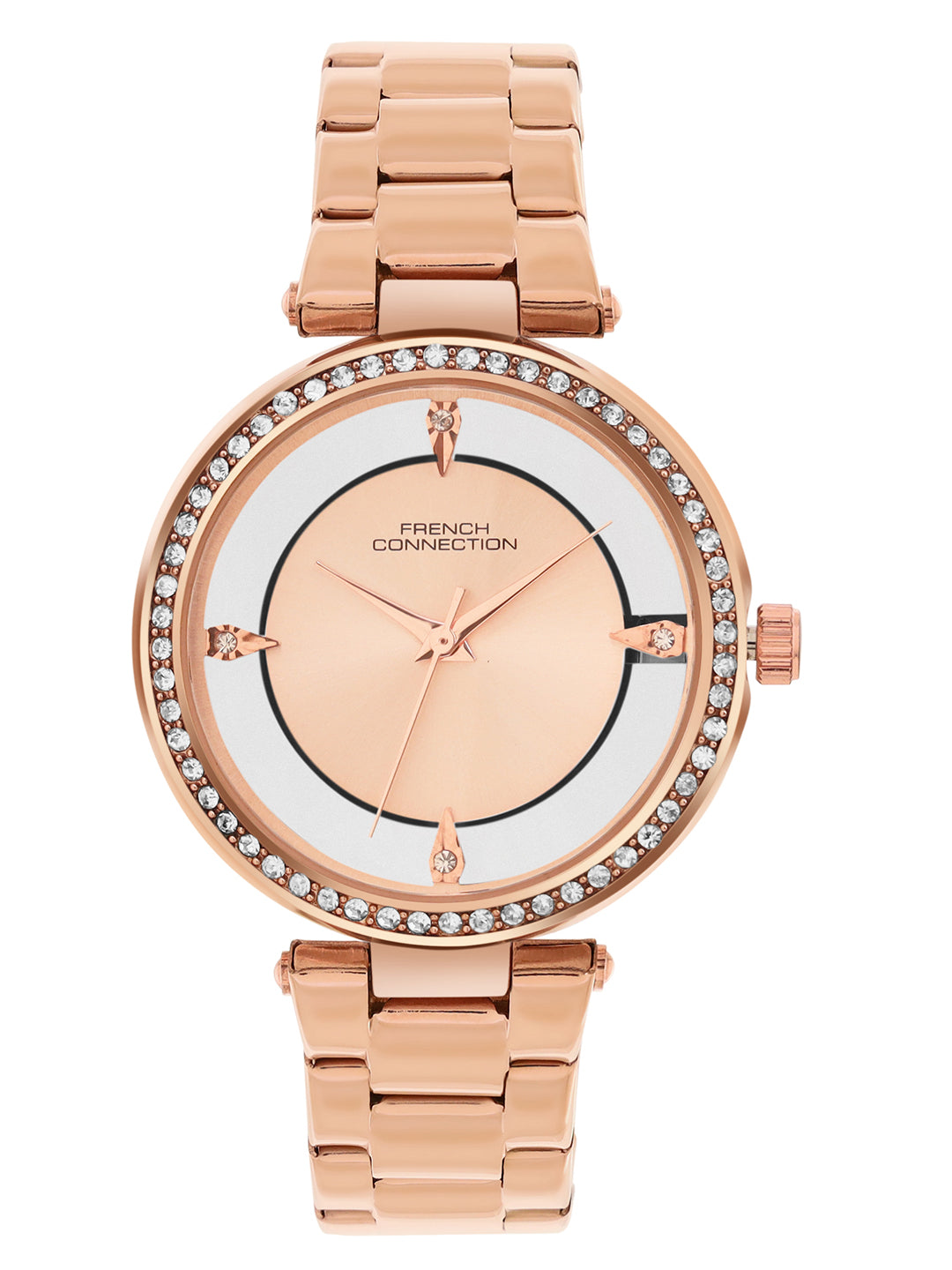 French Connection Sunray Rosegold Round Dial With Rose Stainless Steel Strap Watch - For Womens FCN0129RGM