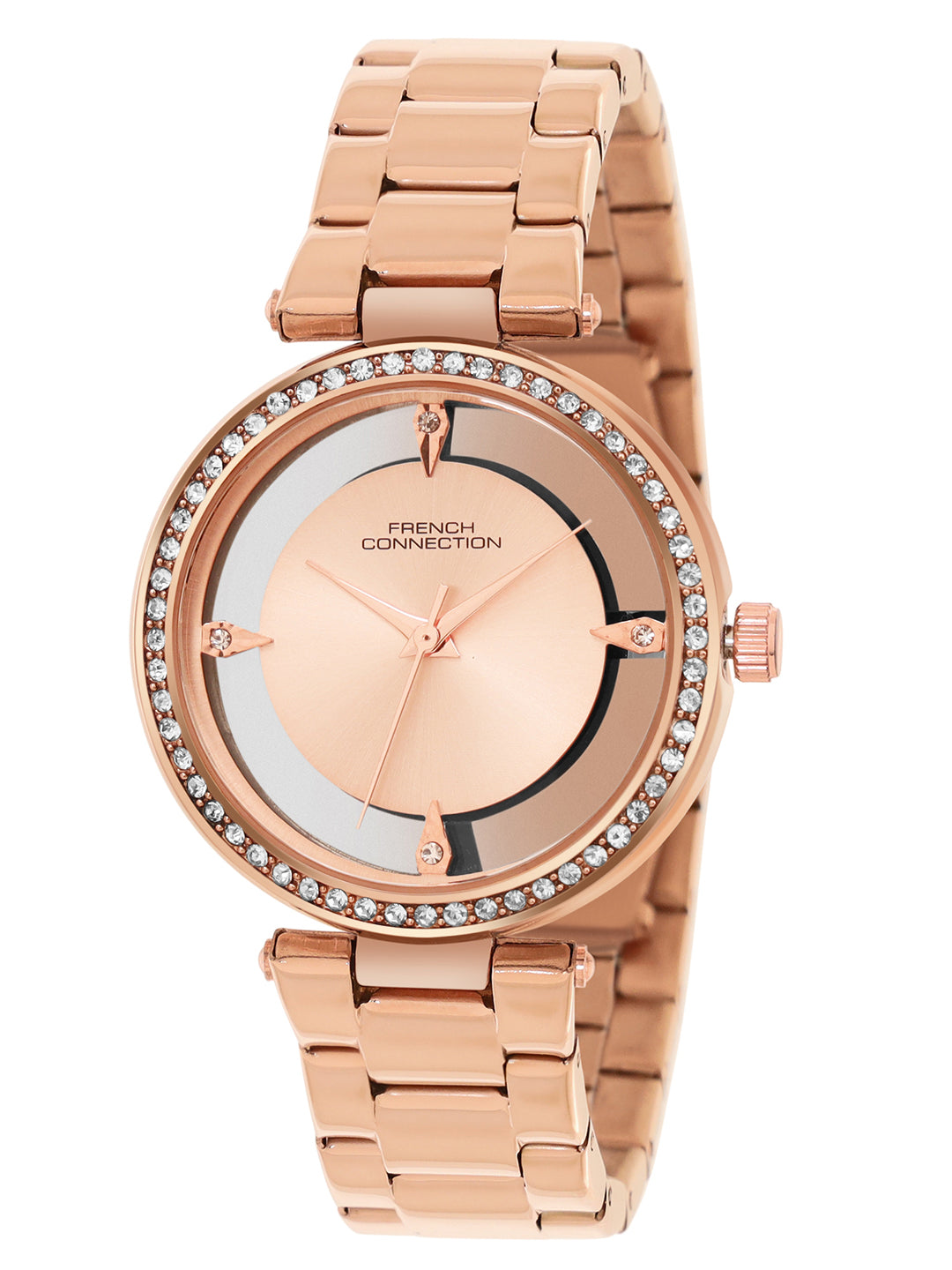 French Connection Sunray Rosegold Round Dial With Rose Stainless Steel  Strap Watch - For Womens FCN0129RGM