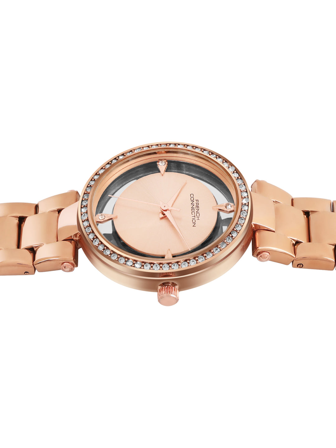 French Connection Sunray Rosegold Round Dial With Rose Stainless Steel Strap Watch - For Womens FCN0129RGM