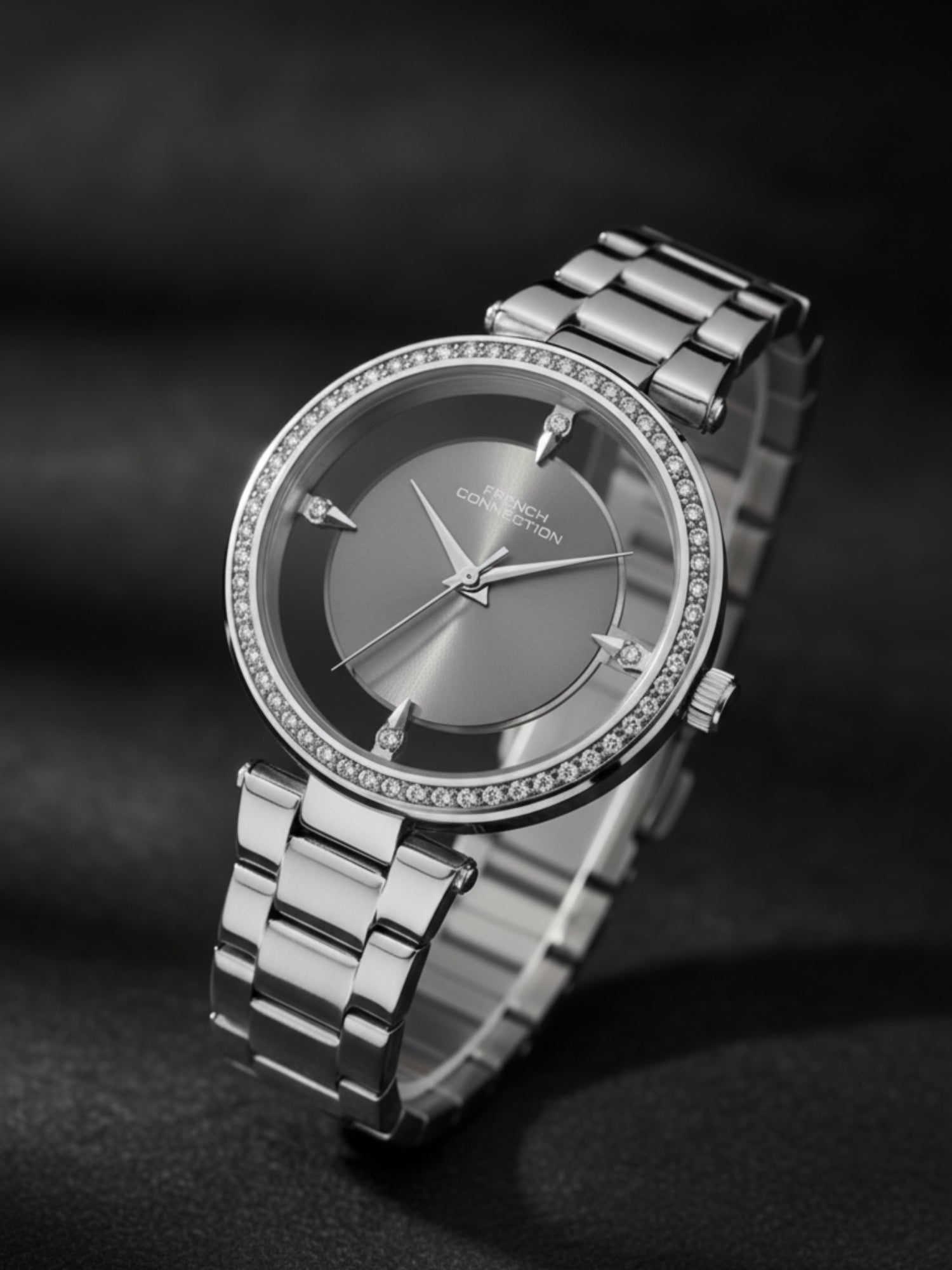 French Connection Sunray Grey Round Dial With Stainless Steel Strap Watch - For Womens FCN0129SM