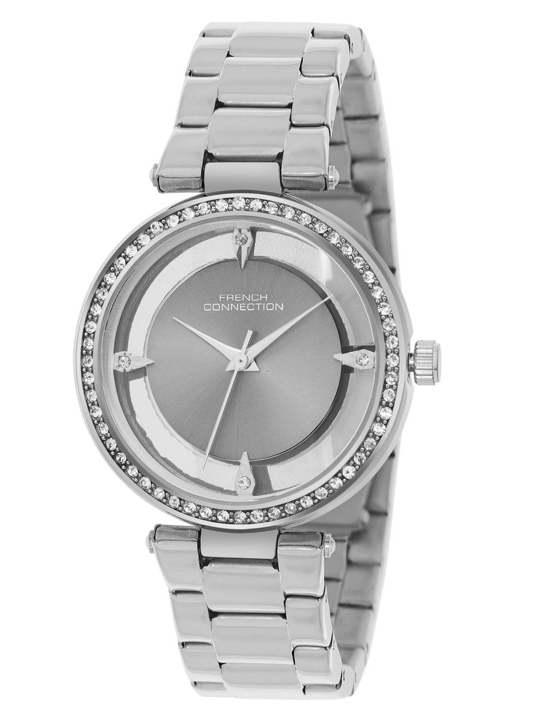French Connection Sunray Grey Round Dial With Stainless Steel  Strap Watch - For Womens FCN0129SM
