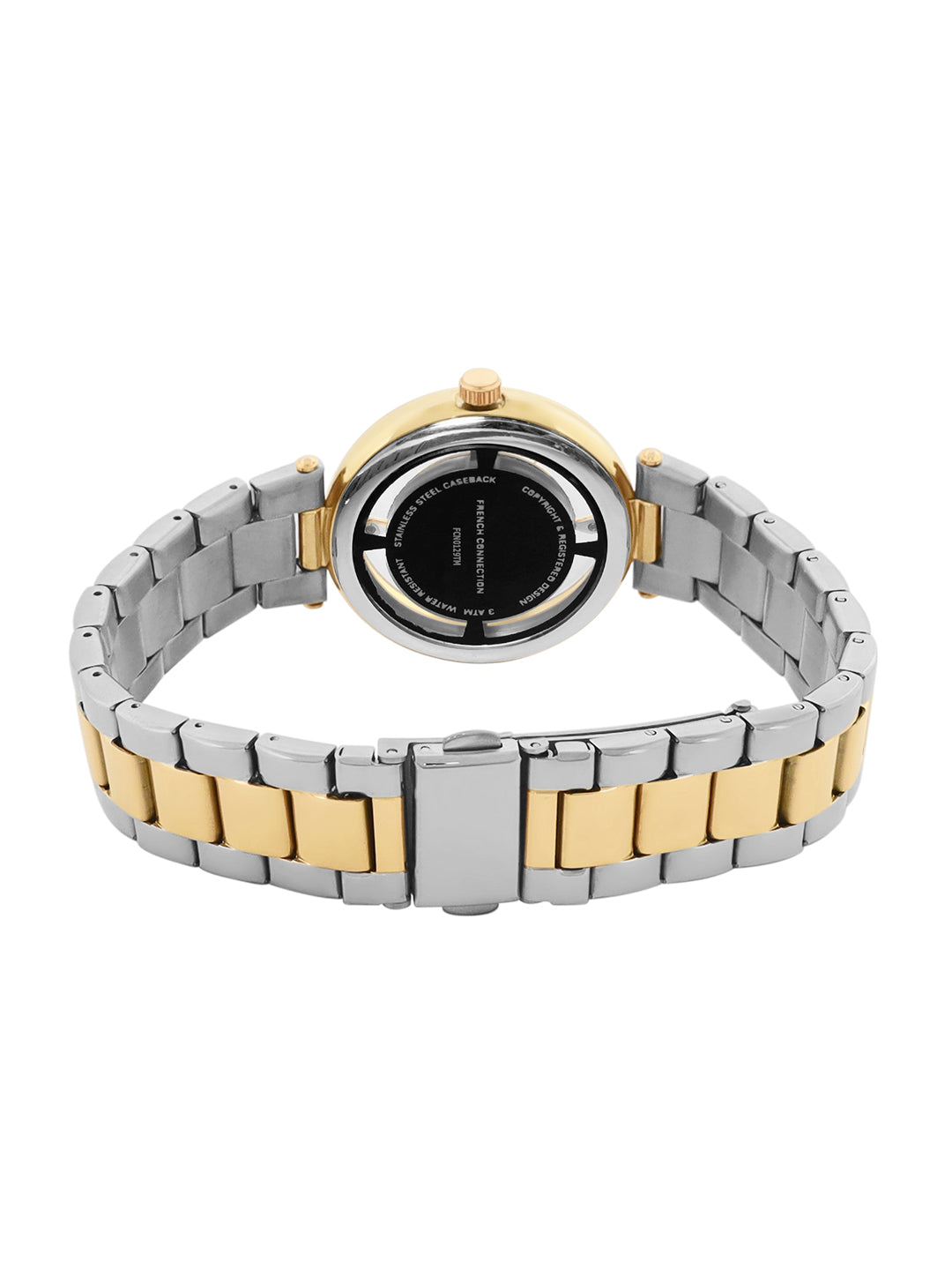 French Connection Sunray Champagne Round Dial With Gold Two Tone Stainless Steel  Strap Watch - For Womens FCN0129TM