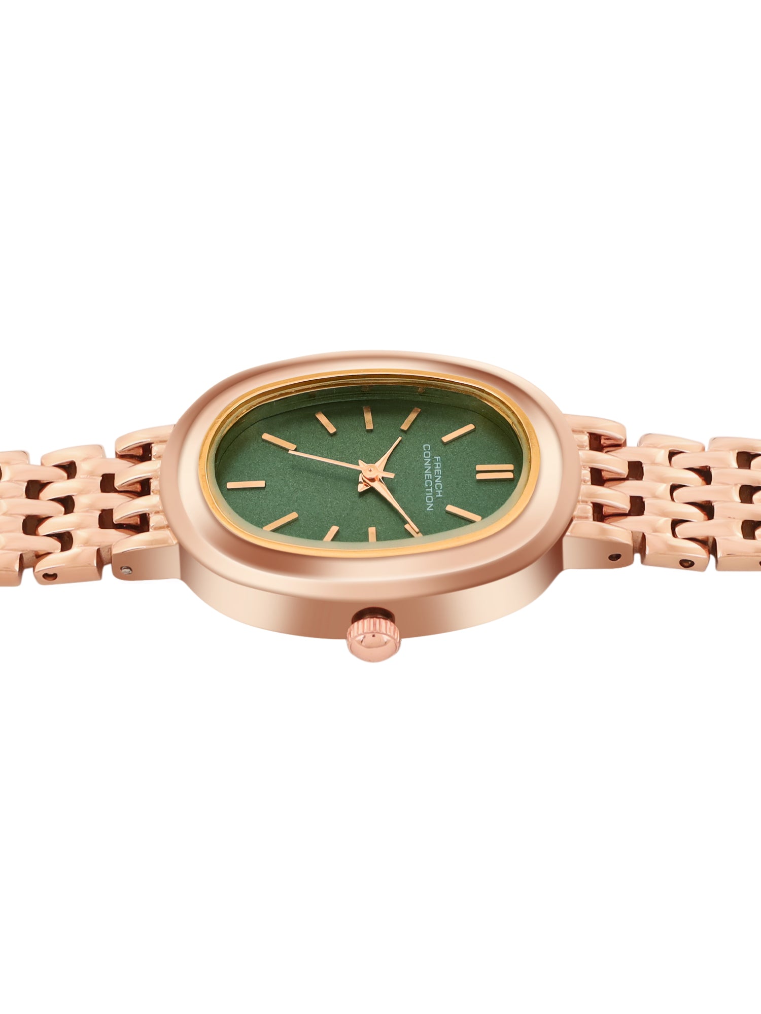 French Connection Sunray Green Oval Dial With Rose Stainless Steel Strap Watch - For Womens FCN0130NRGM