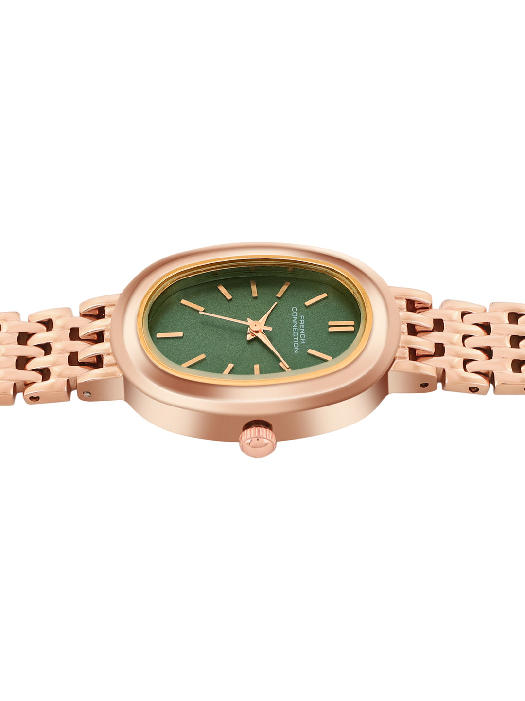 French Connection Sunray Green Oval Dial With Rose Stainless Steel  Strap Watch - For Womens FCN0130NRGM