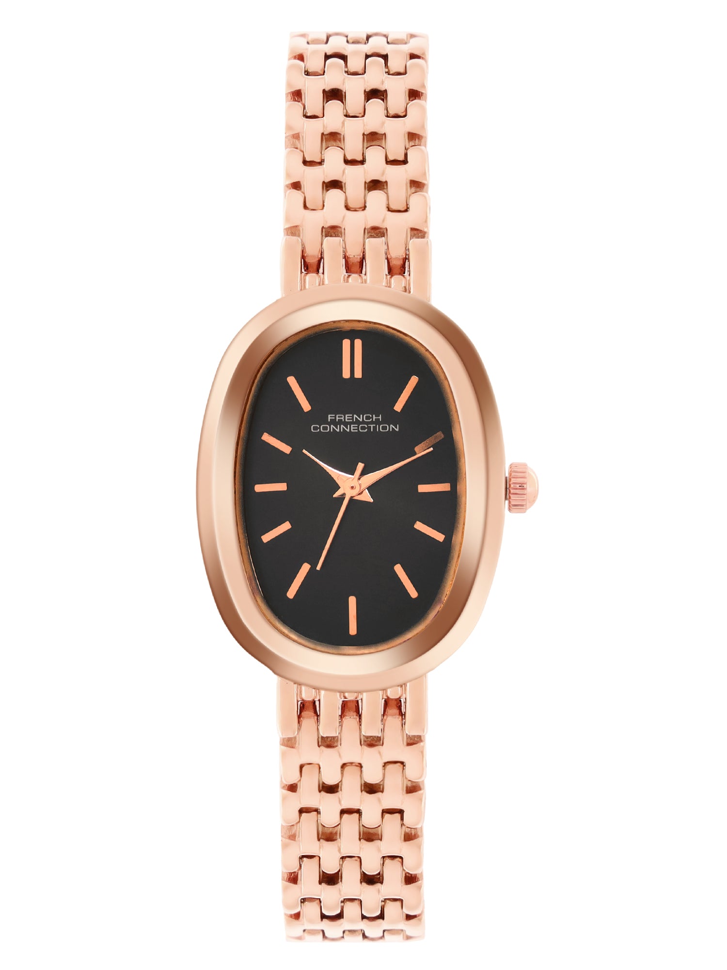 French Connection Sunray Black Round Dial With Rose Stainless Steel Strap Watch - For Womens FCN0130RGM