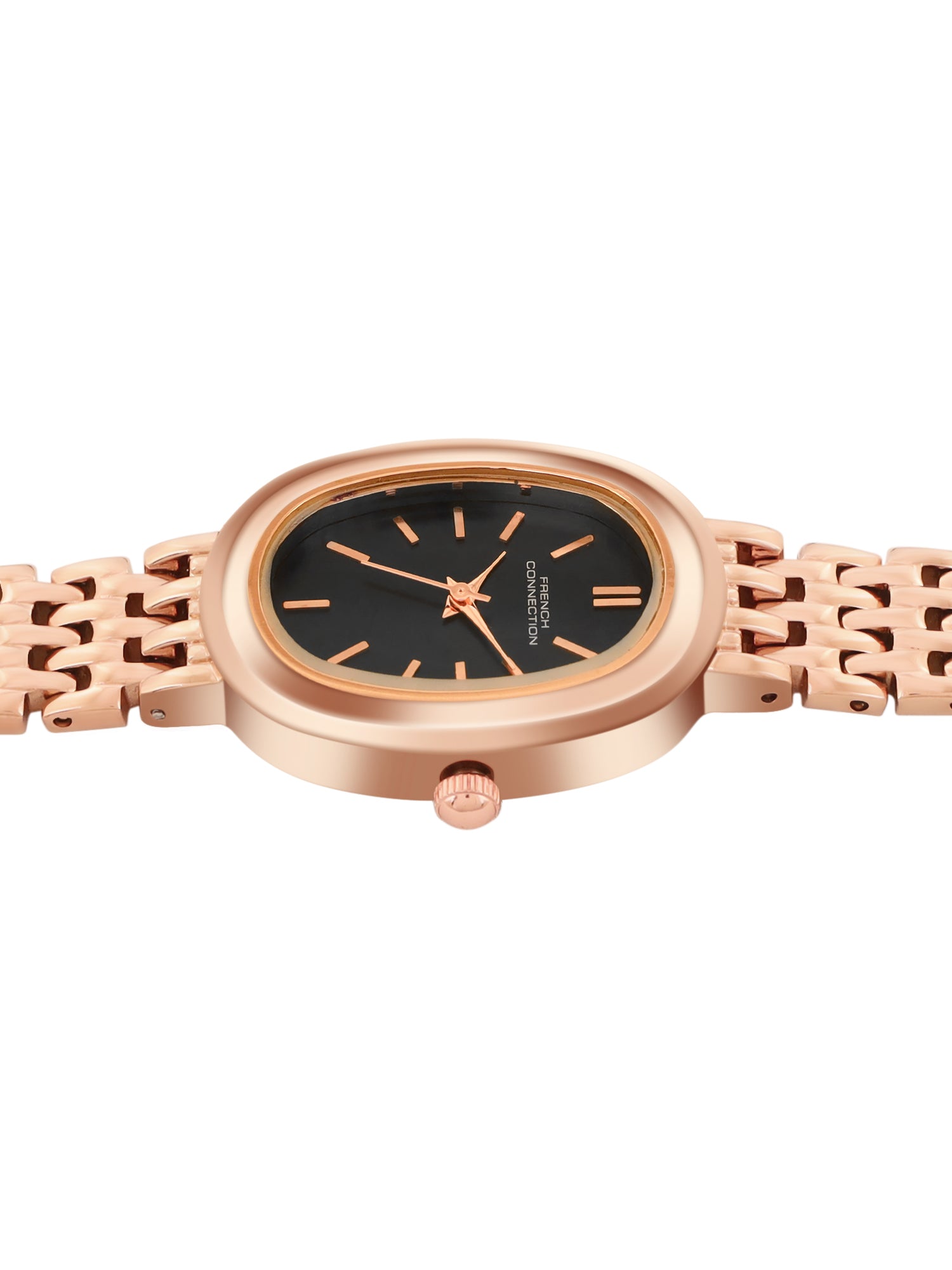 French Connection Sunray Black Round Dial With Rose Stainless Steel Strap Watch - For Womens FCN0130RGM