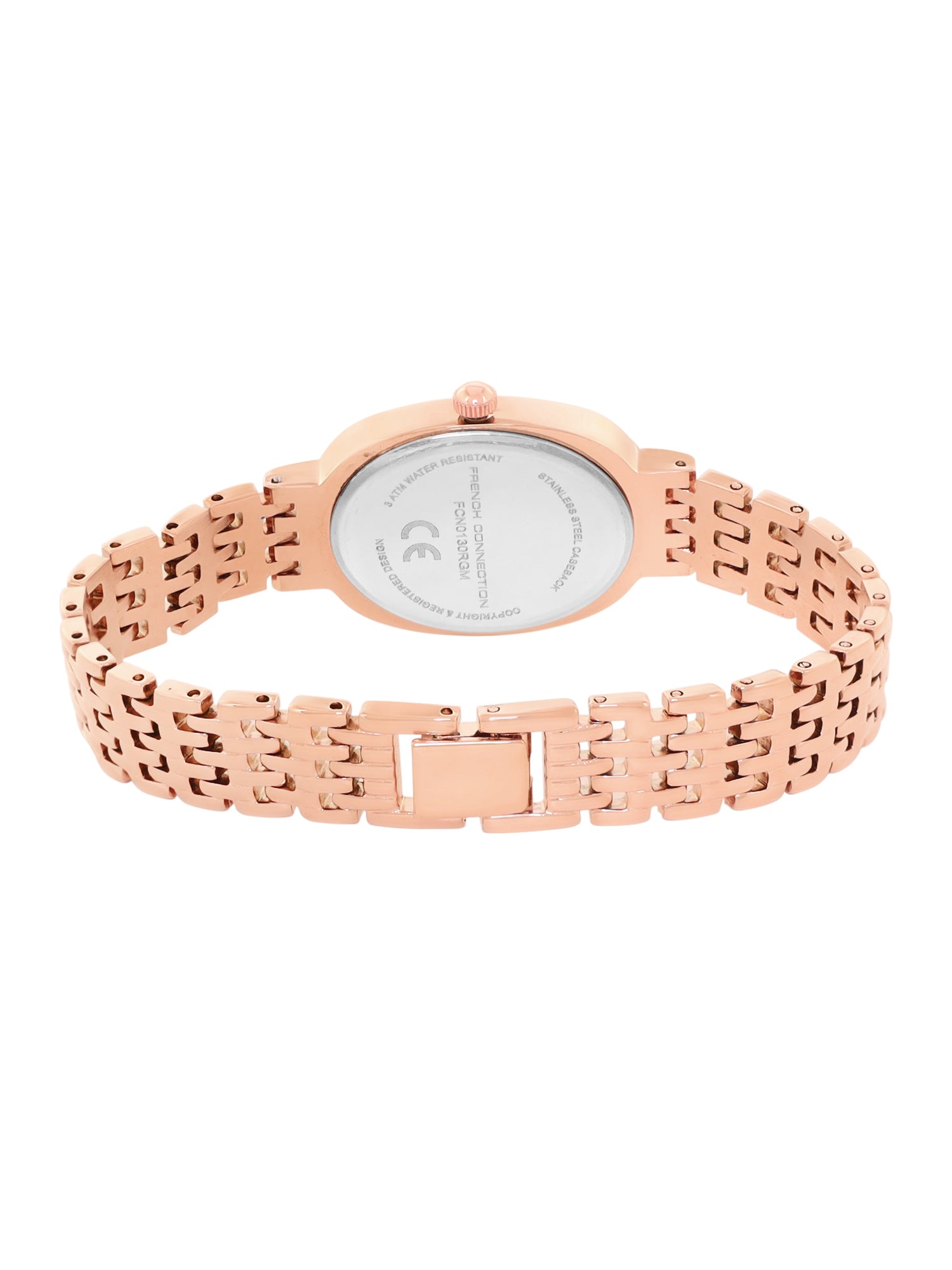 French Connection Sunray Black Round Dial With Rose Stainless Steel Strap Watch - For Womens FCN0130RGM