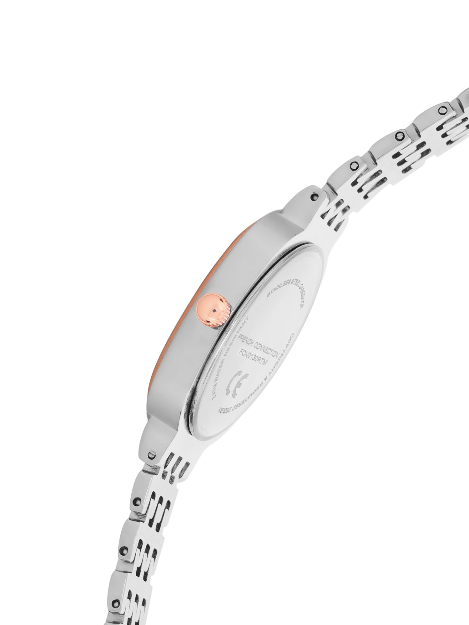 French Connection Sunray Silver Oval Dial With Rose Two Tone Stainless Steel Strap Watch - For Womens FCN0130RTM