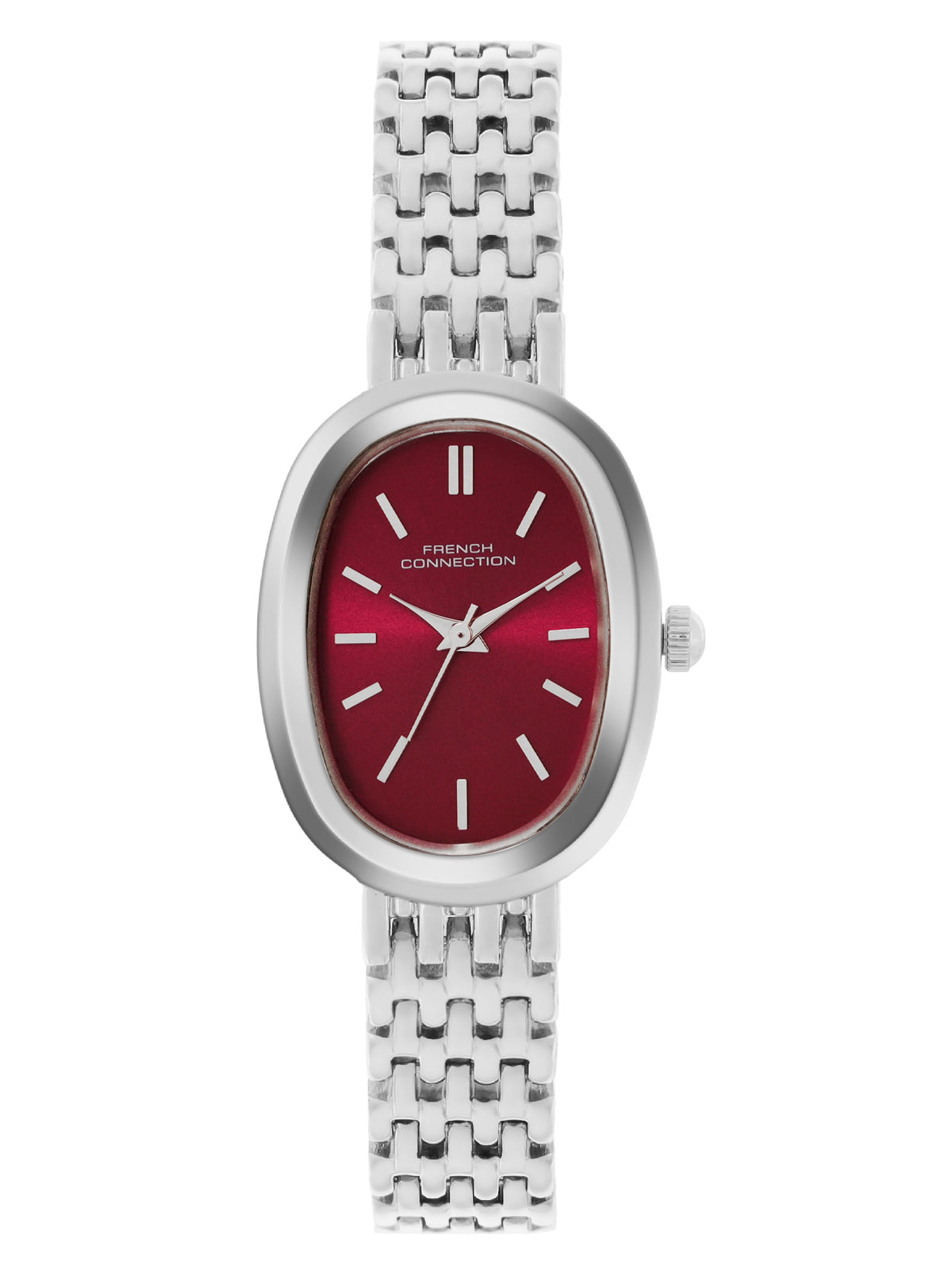 French Connection Sunray Burgundy Oval Dial With Stainless Steel Strap Watch - For Womens FCN0130SM