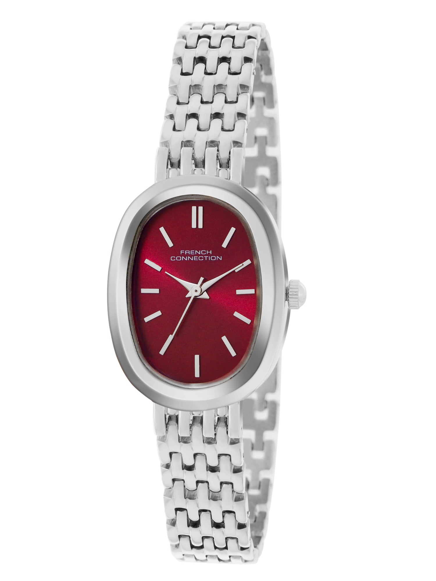 French Connection Sunray Burgundy Oval Dial With Stainless Steel Strap Watch - For Womens FCN0130SM