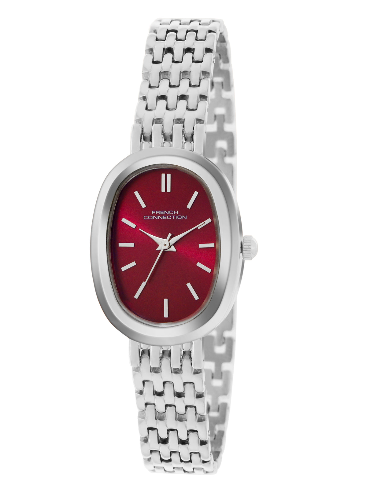 French Connection Sunray Burgundy Oval Dial With Stainless Steel  Strap Watch - For Womens FCN0130SM