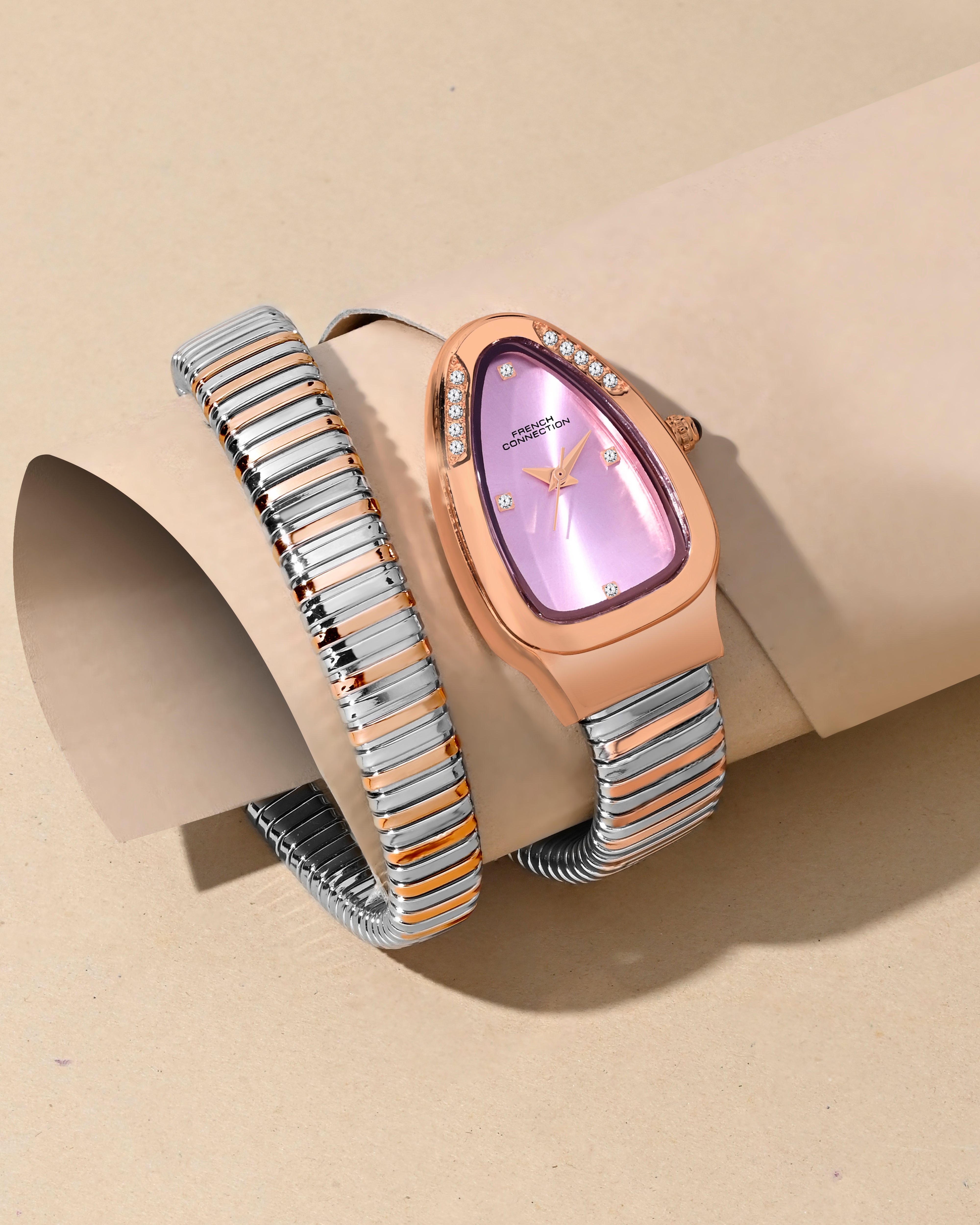 The Mystic Curve 2.0 Women’s Wrap Around Strap Analogue Watch | Pink Embellished Oval Dial Trendy Watch - FCN0132RTM