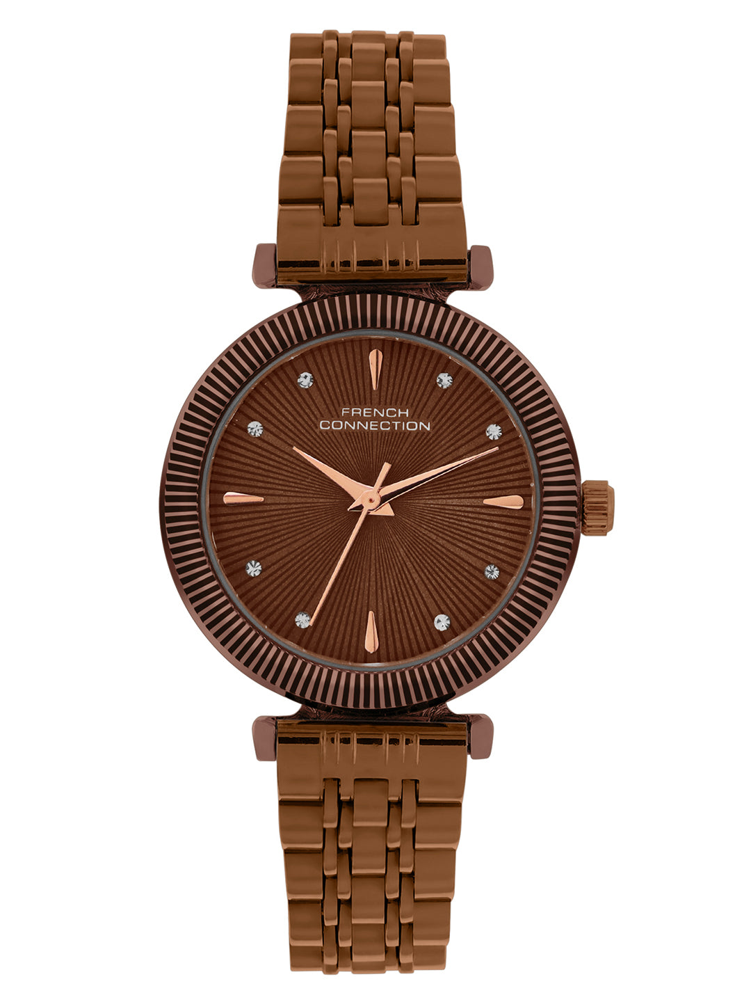 French Connection Textured Brown Round Dial With Brown Stainless Steel Strap Watch - For Womens FCN0133BRM