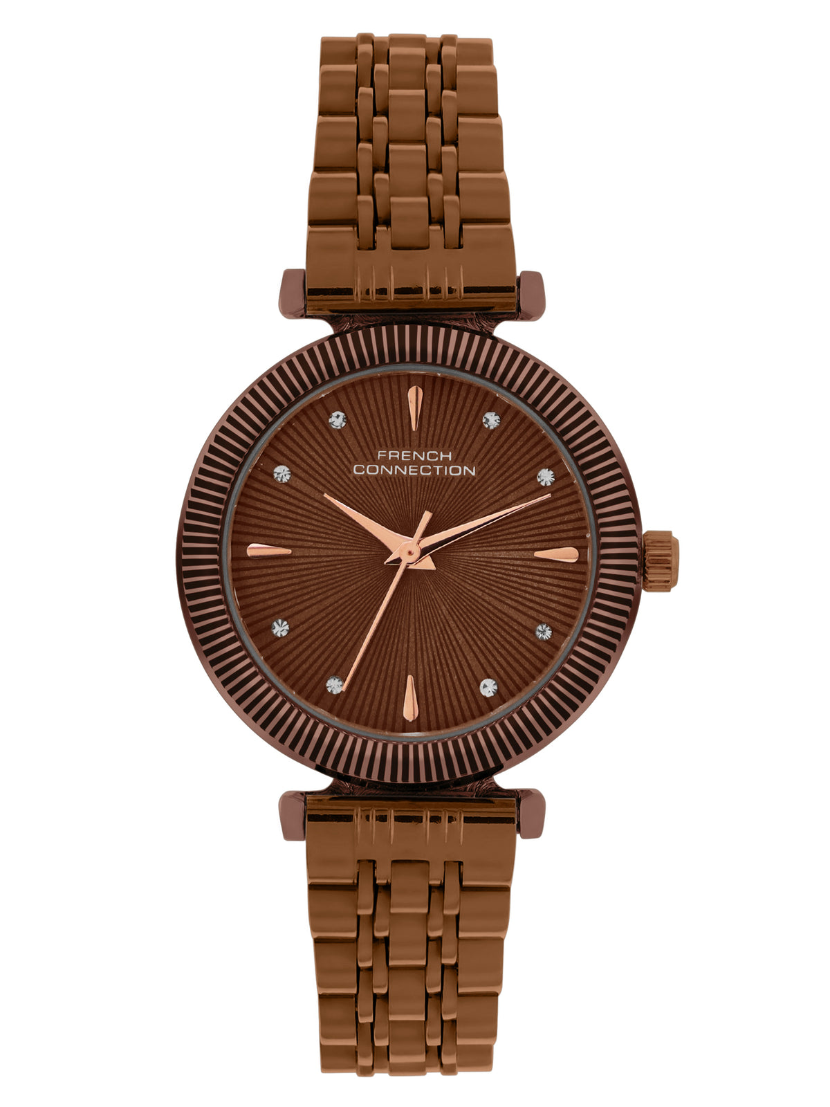French Connection Textured Brown Round Dial With Brown Stainless Steel  Strap Watch - For Womens FCN0133BRM
