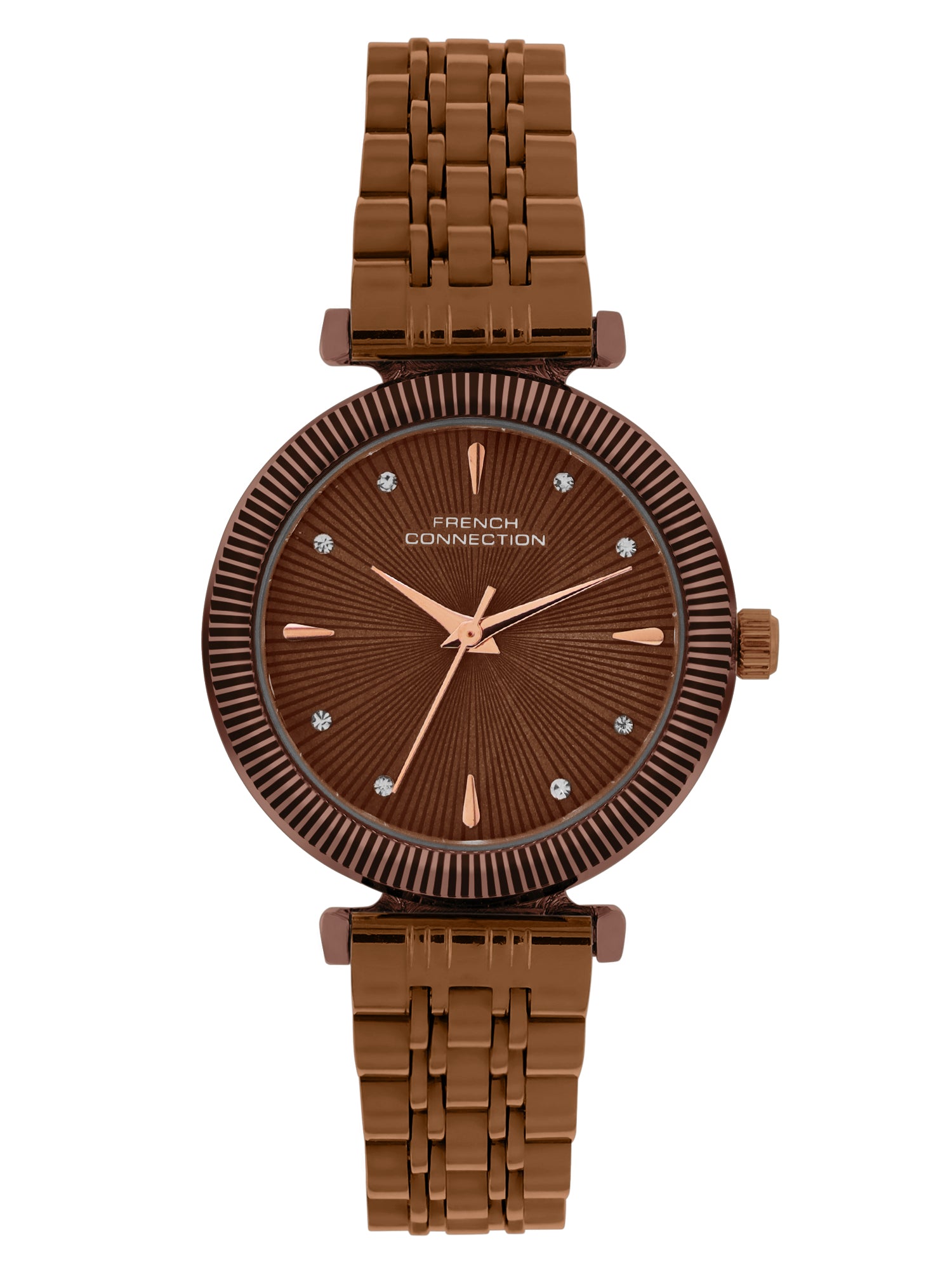 French Connection Textured Brown Round Dial With Brown Stainless Steel  Strap Watch - For Womens FCN0133BRM