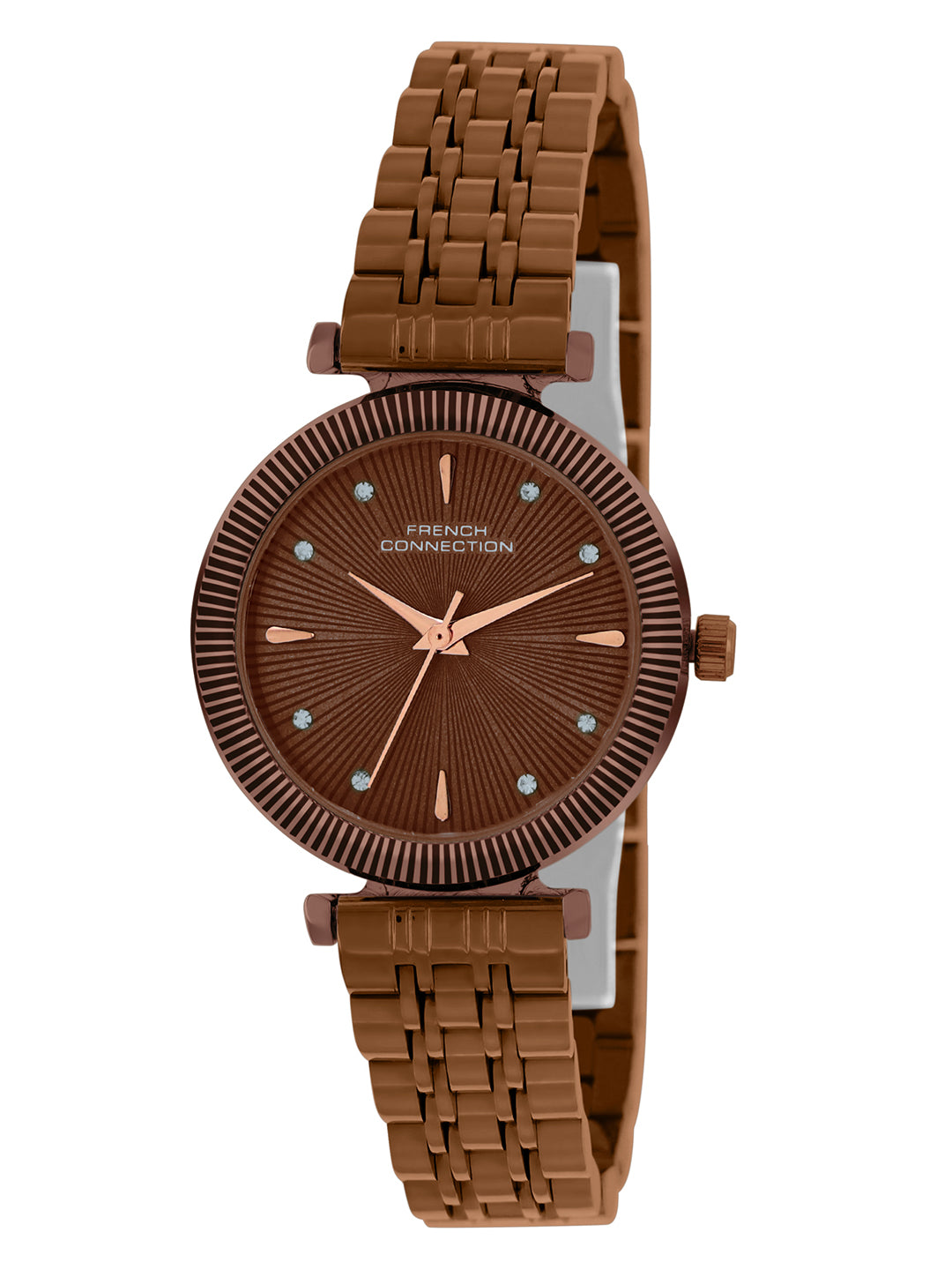 French Connection Textured Brown Round Dial With Brown Stainless Steel Strap Watch - For Womens FCN0133BRM