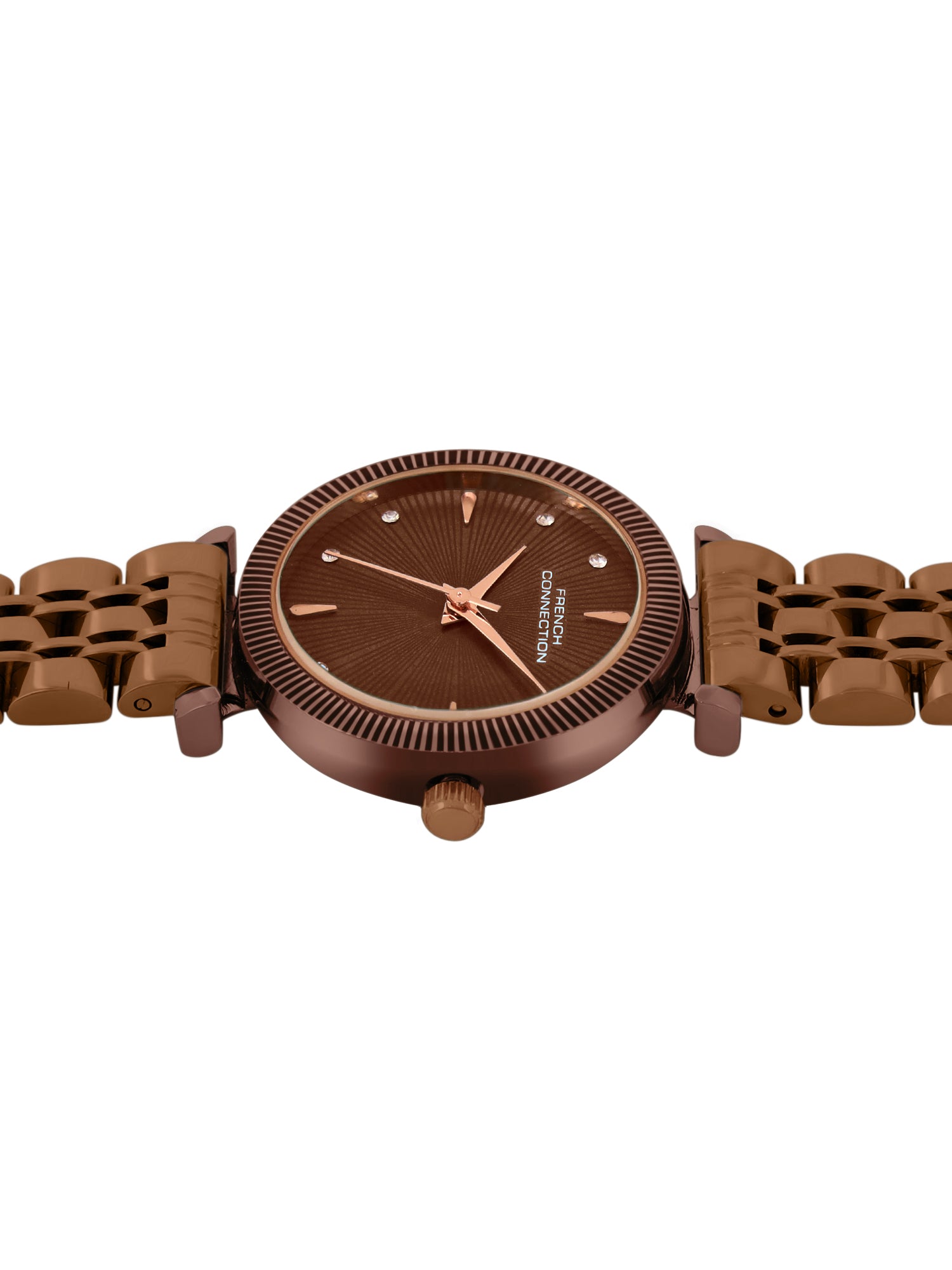 French Connection Textured Brown Round Dial With Brown Stainless Steel  Strap Watch - For Womens FCN0133BRM