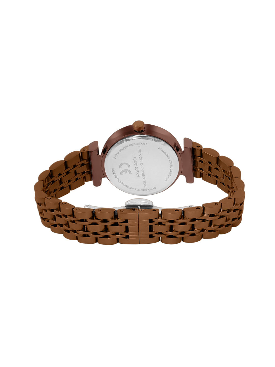 French Connection Textured Brown Round Dial With Brown Stainless Steel Strap Watch - For Womens FCN0133BRM