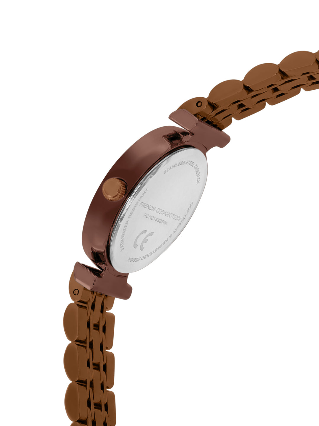 French Connection Textured Brown Round Dial With Brown Stainless Steel Strap Watch - For Womens FCN0133BRM