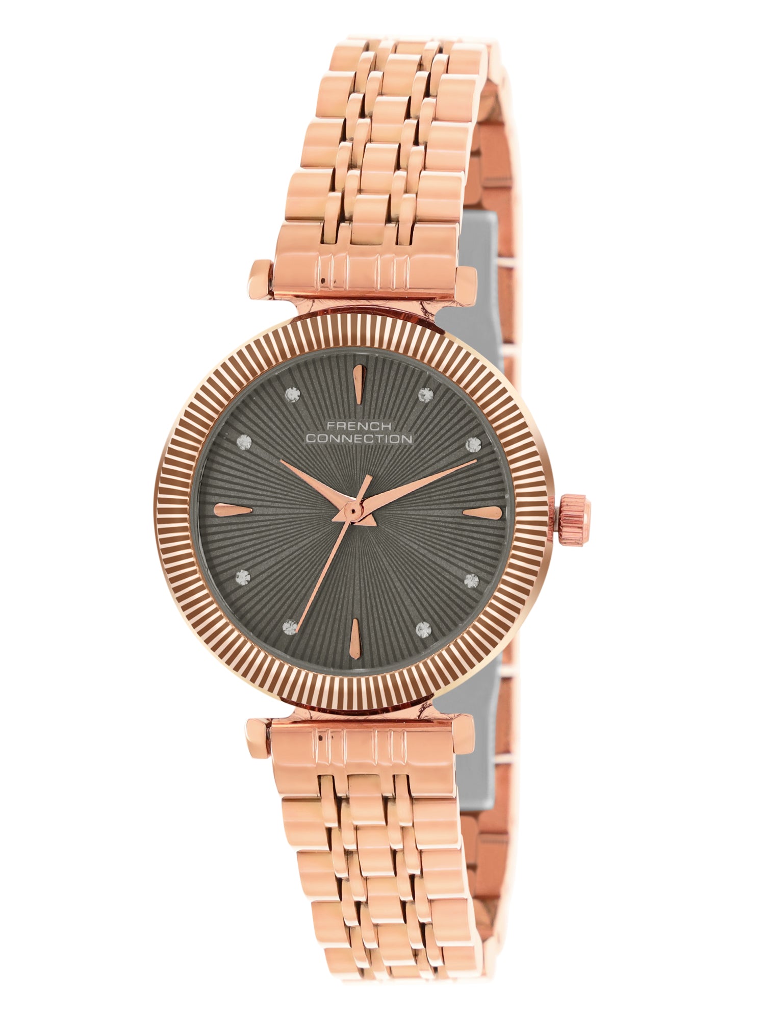 French Connection Textured Coffee Round Dial With Rose Stainless Steel Strap Watch - For Womens FCN0133RGM