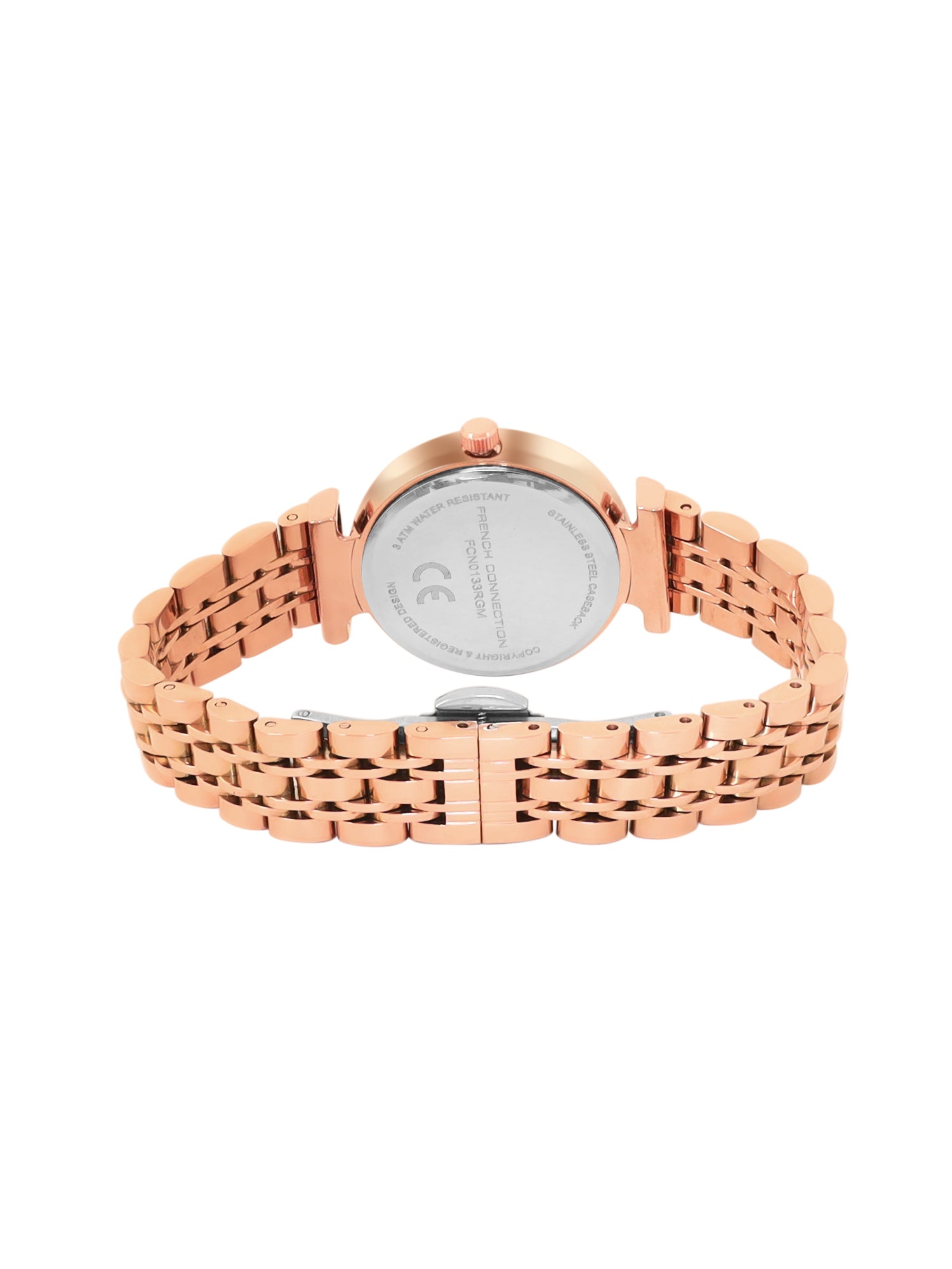 French Connection Textured Coffee Round Dial With Rose Stainless Steel Strap Watch - For Womens FCN0133RGM