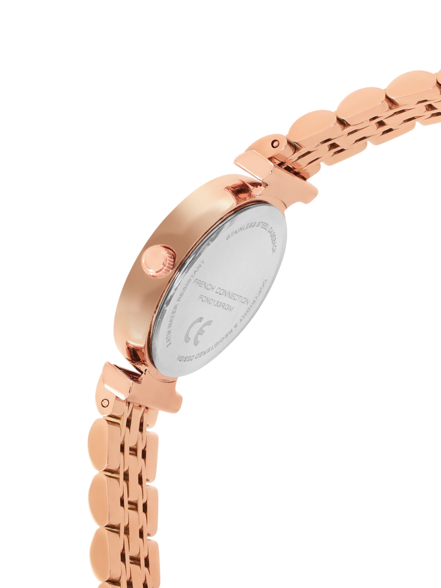 French Connection Textured Coffee Round Dial With Rose Stainless Steel Strap Watch - For Womens FCN0133RGM