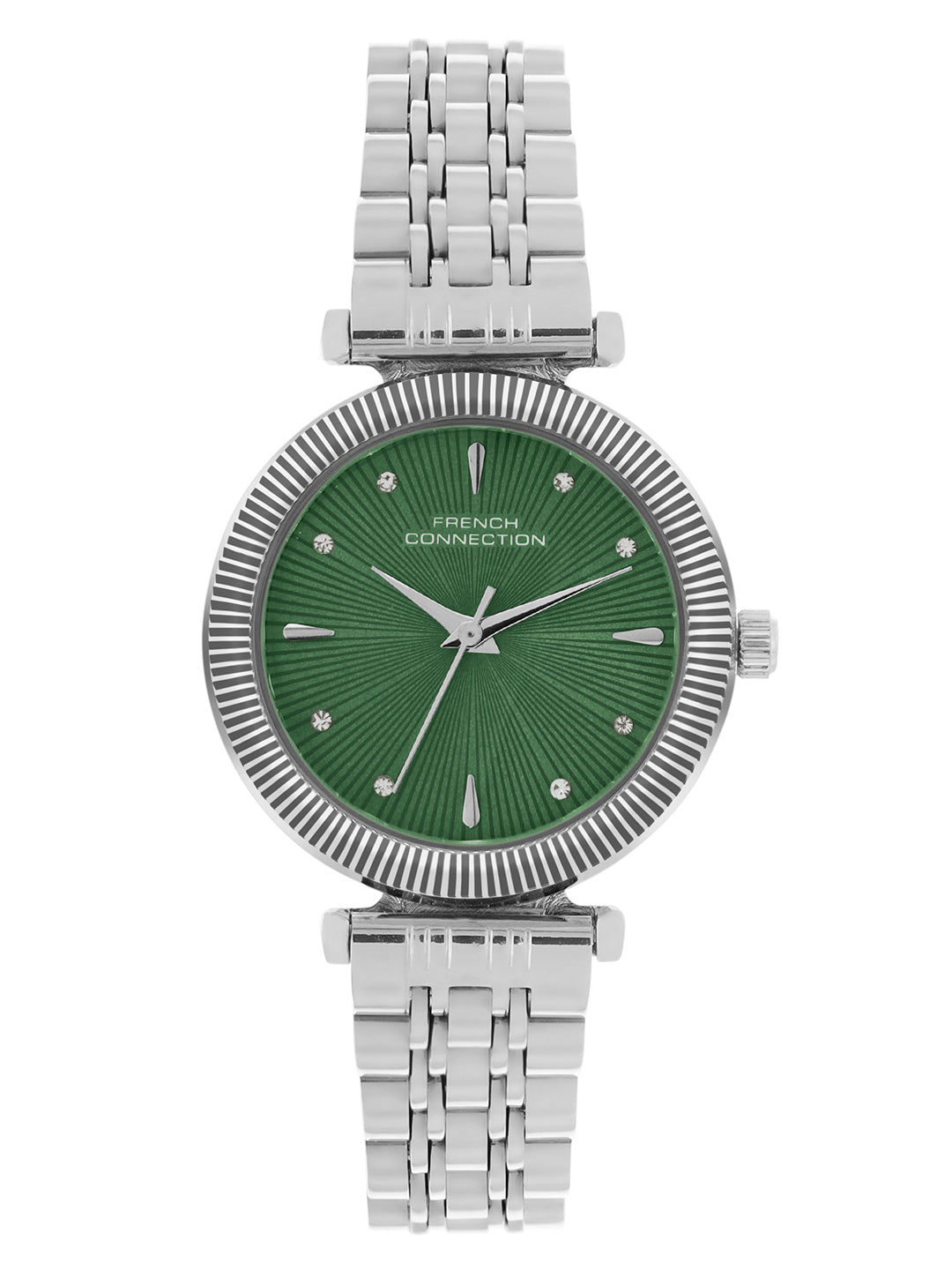 French Connection Textured Green Round Dial With Stainless Steel Strap Watch - For Womens FCN0133SM