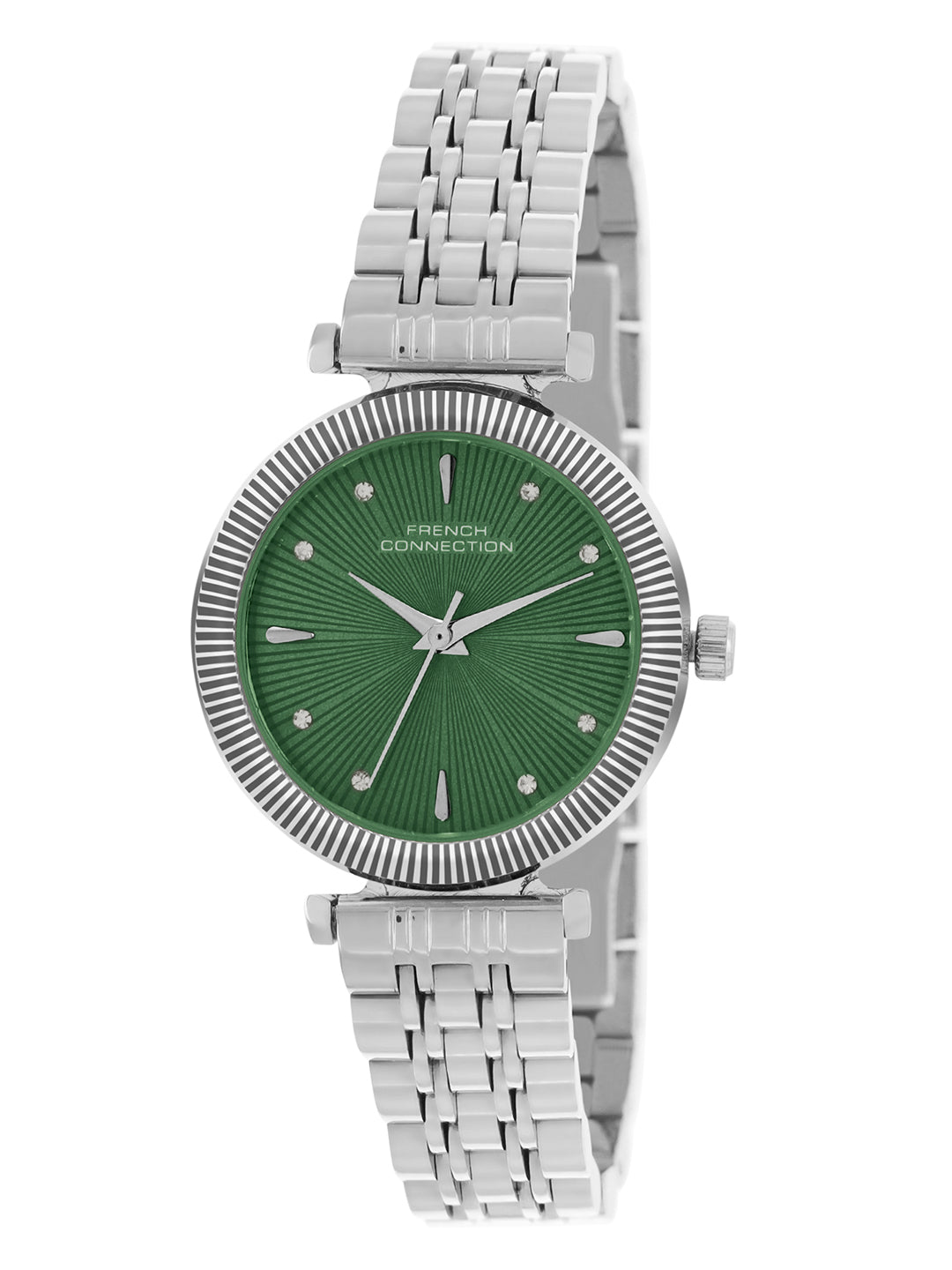 French Connection Textured Green Round Dial With Stainless Steel Strap Watch - For Womens FCN0133SM