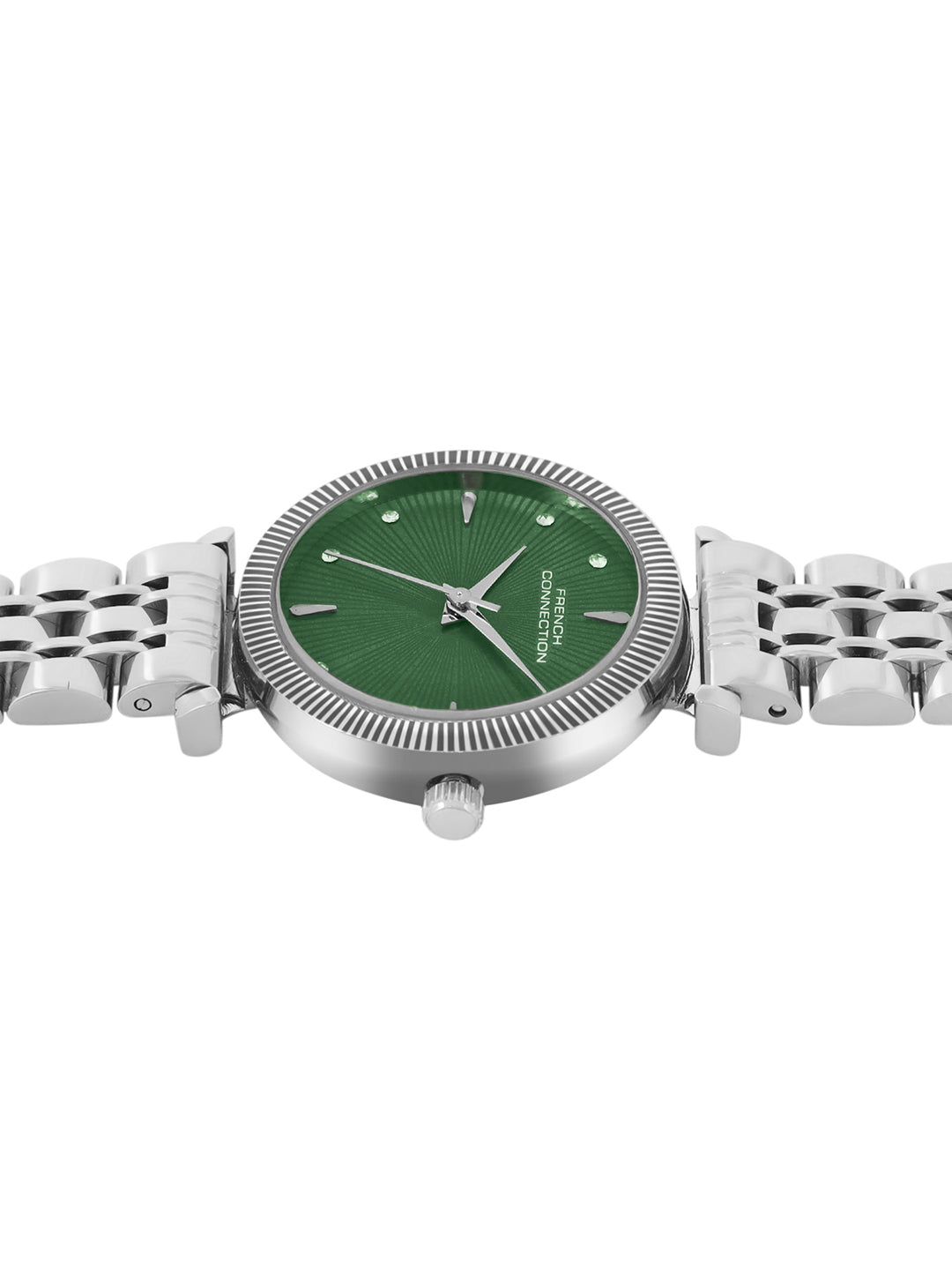 French Connection Textured Green Round Dial With Stainless Steel Strap Watch - For Womens FCN0133SM