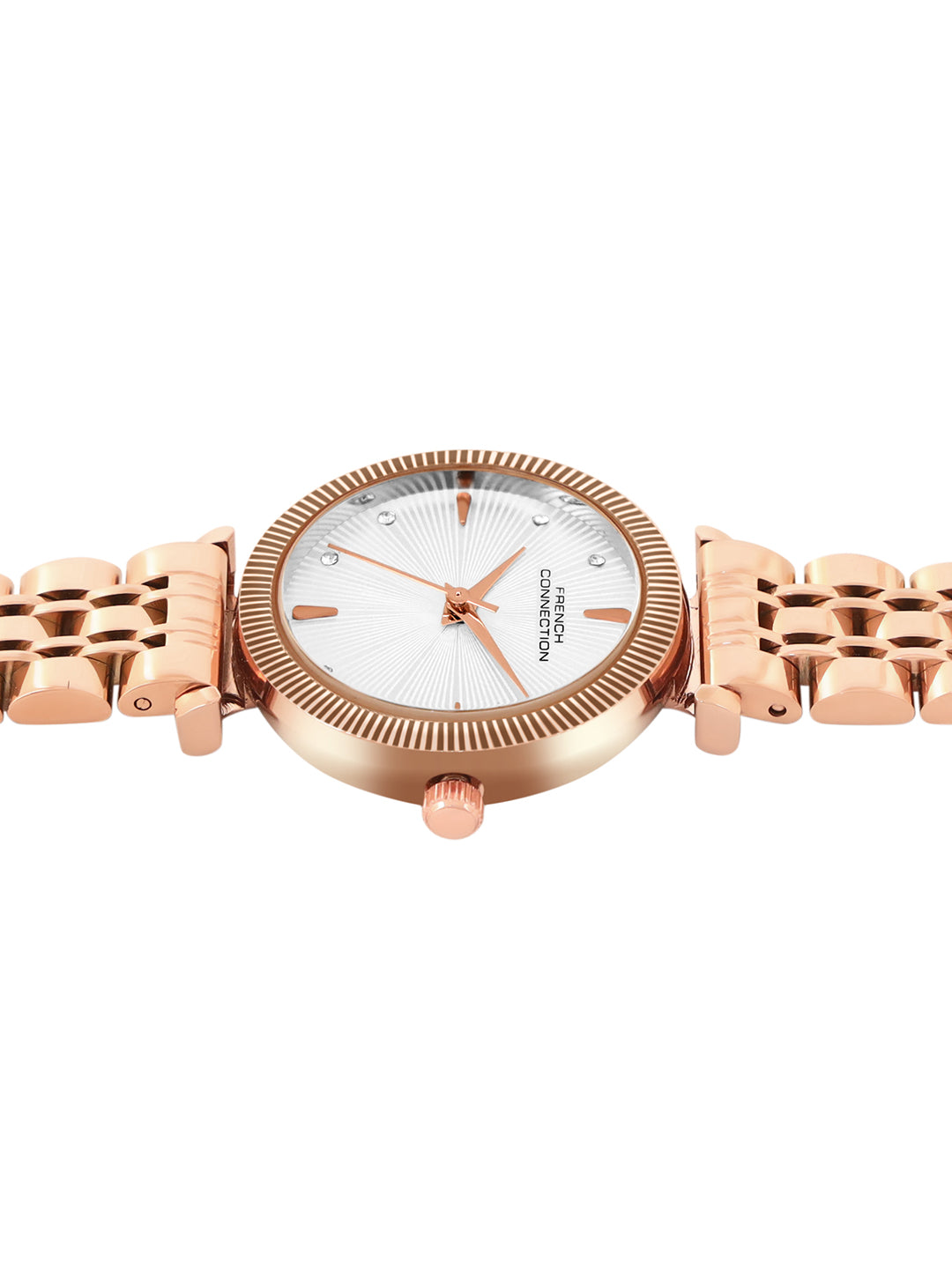 French Connection Textured Silver Round Dial With Rose Stainless Steel Strap Watch - For Womens FCN0133SRGM