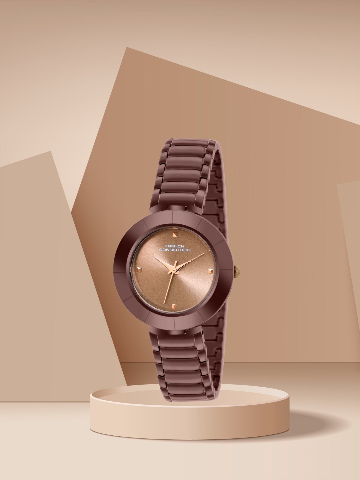 French Connection Sunray Brown Round Dial With Brown Stainless Steel Strap Watch - For Womens FCN0136BRGM