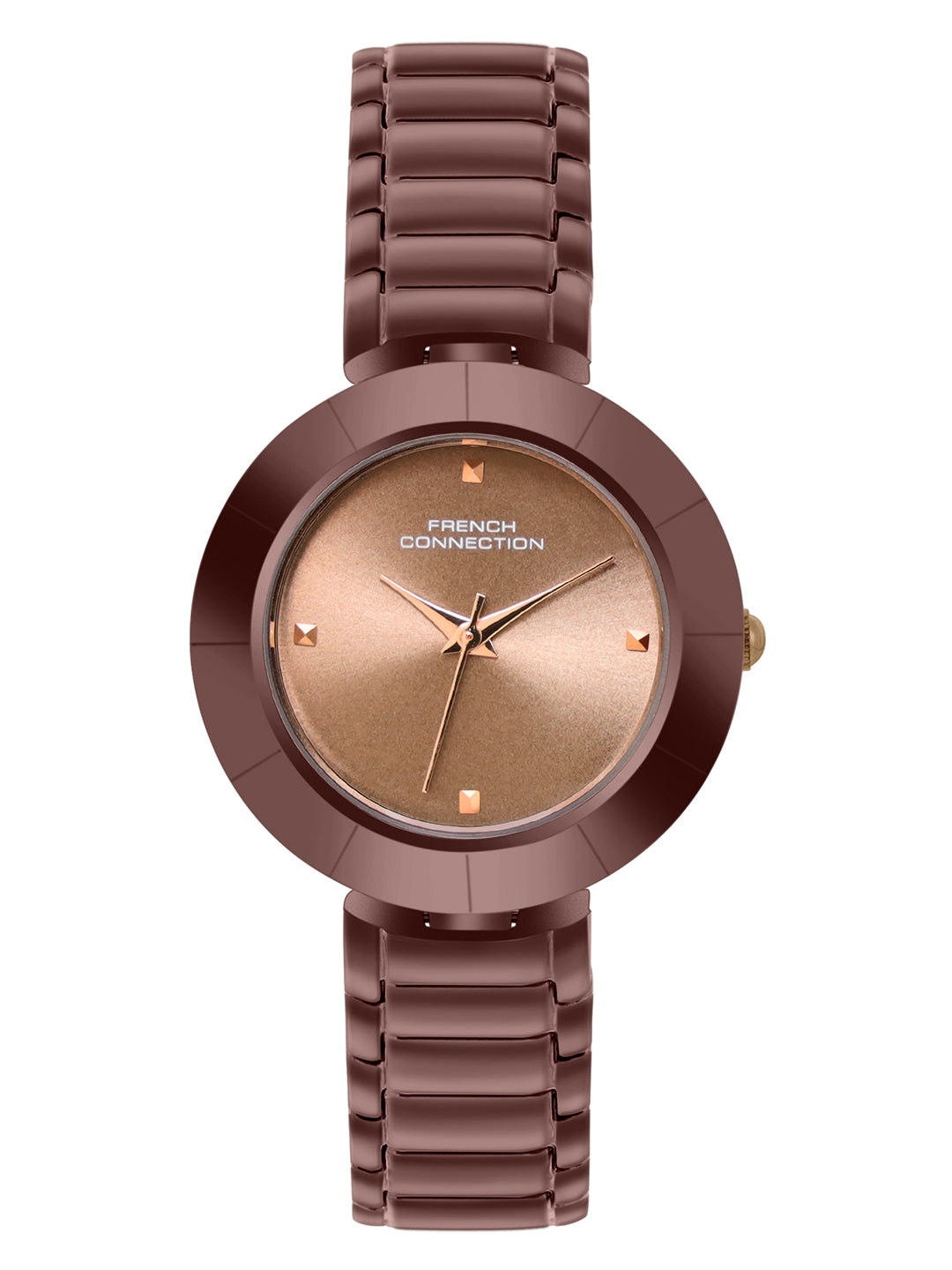 French Connection Sunray Brown Round Dial With Brown Stainless Steel Strap Watch - For Womens FCN0136BRGM