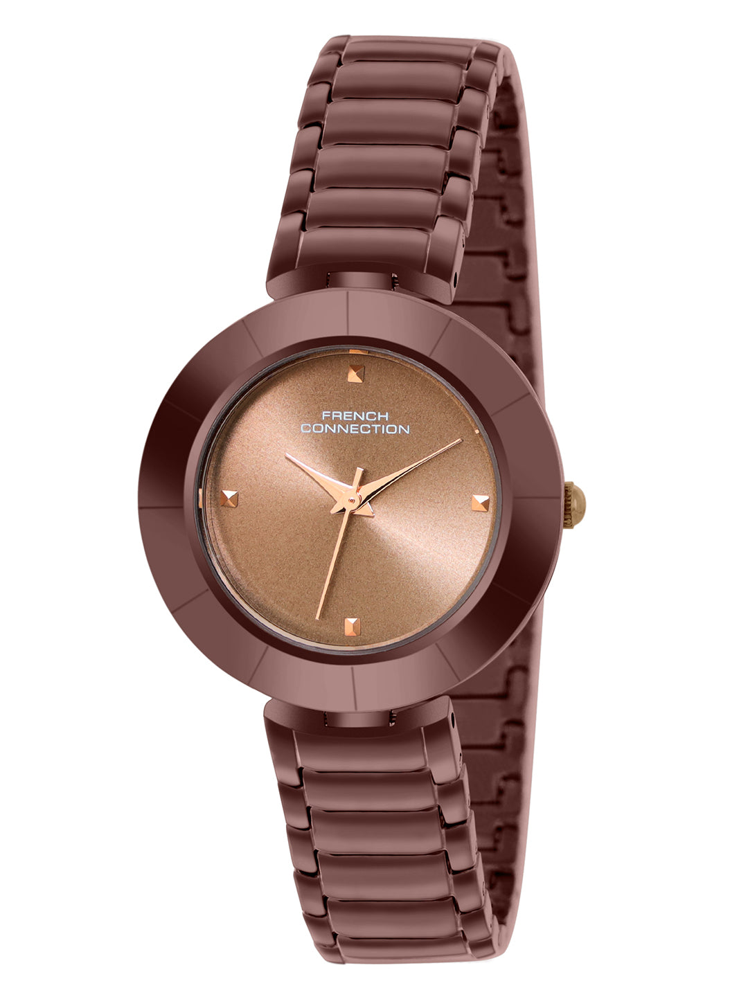 French Connection Sunray Brown Round Dial With Brown Stainless Steel Strap Watch - For Womens FCN0136BRGM