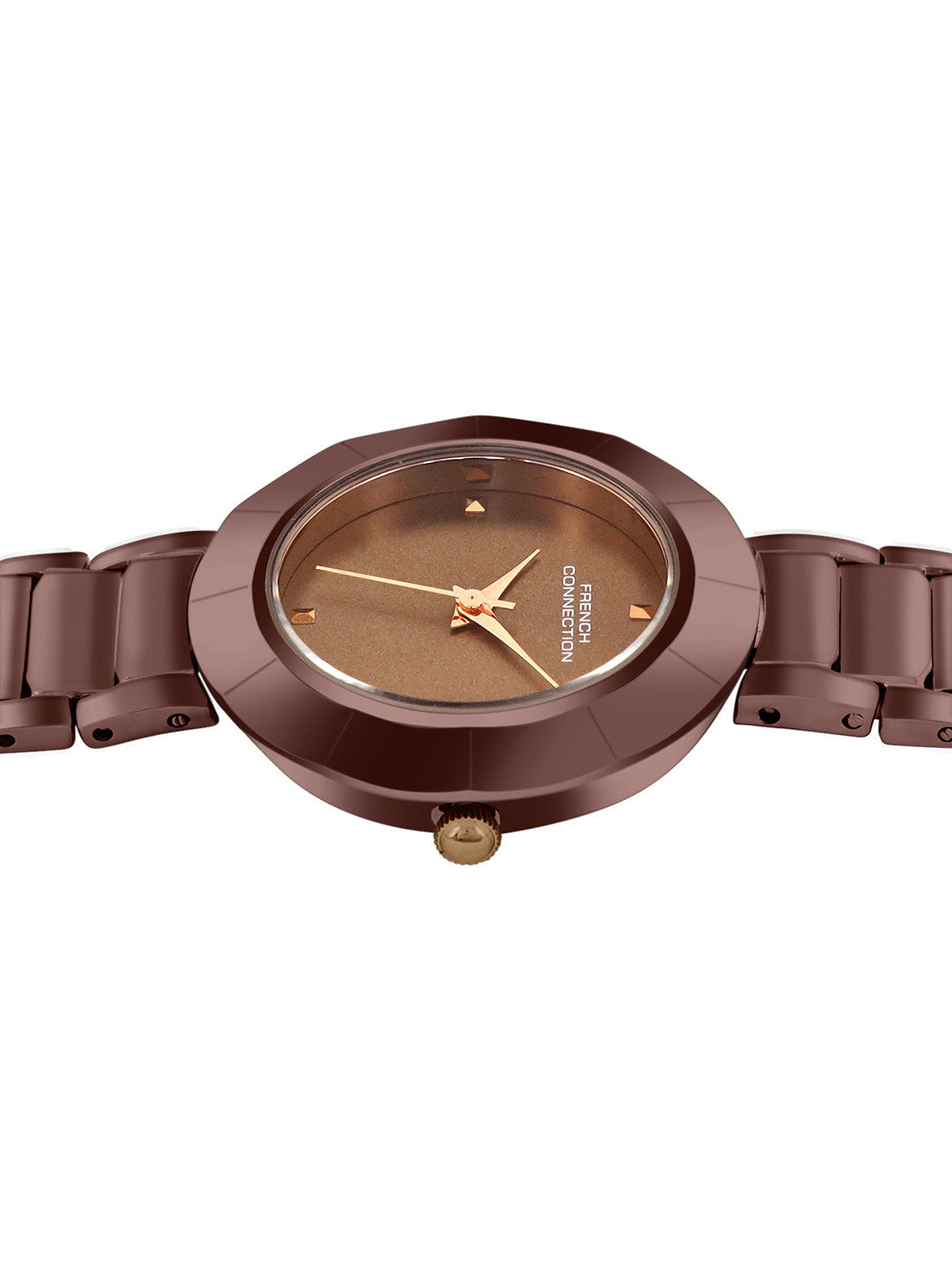 French Connection Sunray Brown Round Dial With Brown Stainless Steel Strap Watch - For Womens FCN0136BRGM