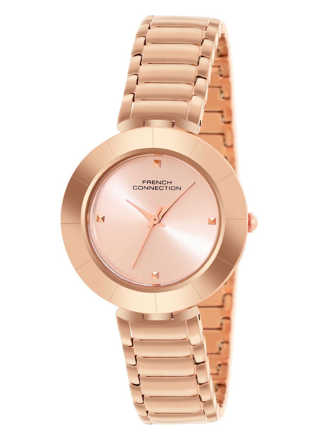 French Connection Sunray Rosegold Round Dial With  Gold Stainless Steel  Strap Watch - For Womens FCN0136RGM