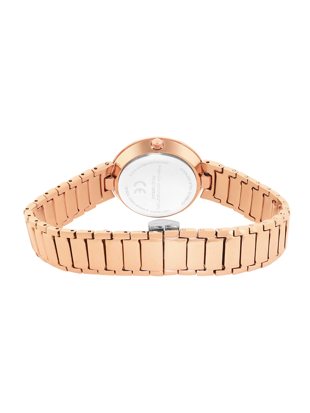 French Connection Sunray Rosegold Round Dial With  Gold Stainless Steel  Strap Watch - For Womens FCN0136RGM
