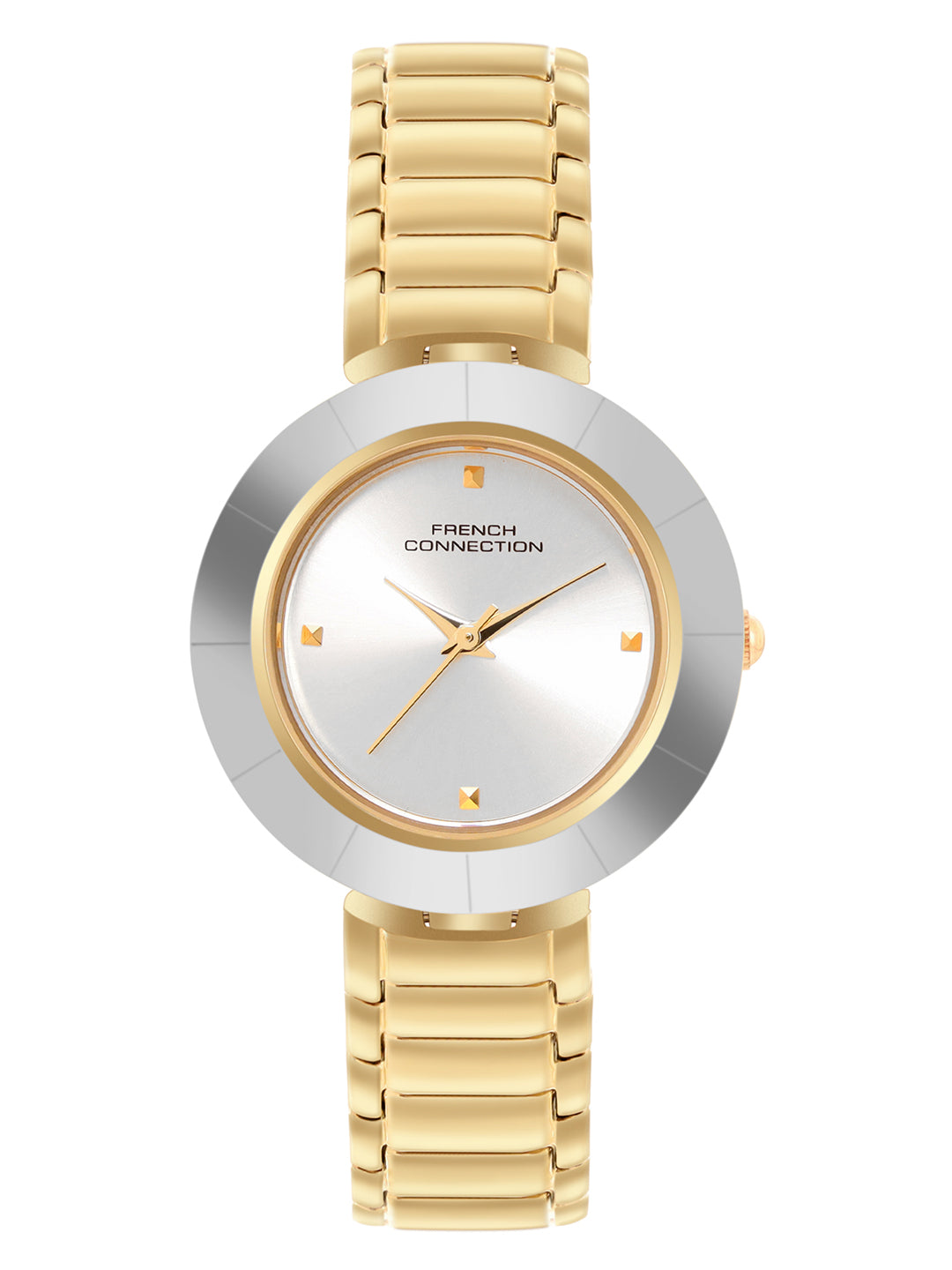French Connection Sunray Silver Round Dial With Gold Stainless Steel Strap Watch - For Womens FCN0136SGM
