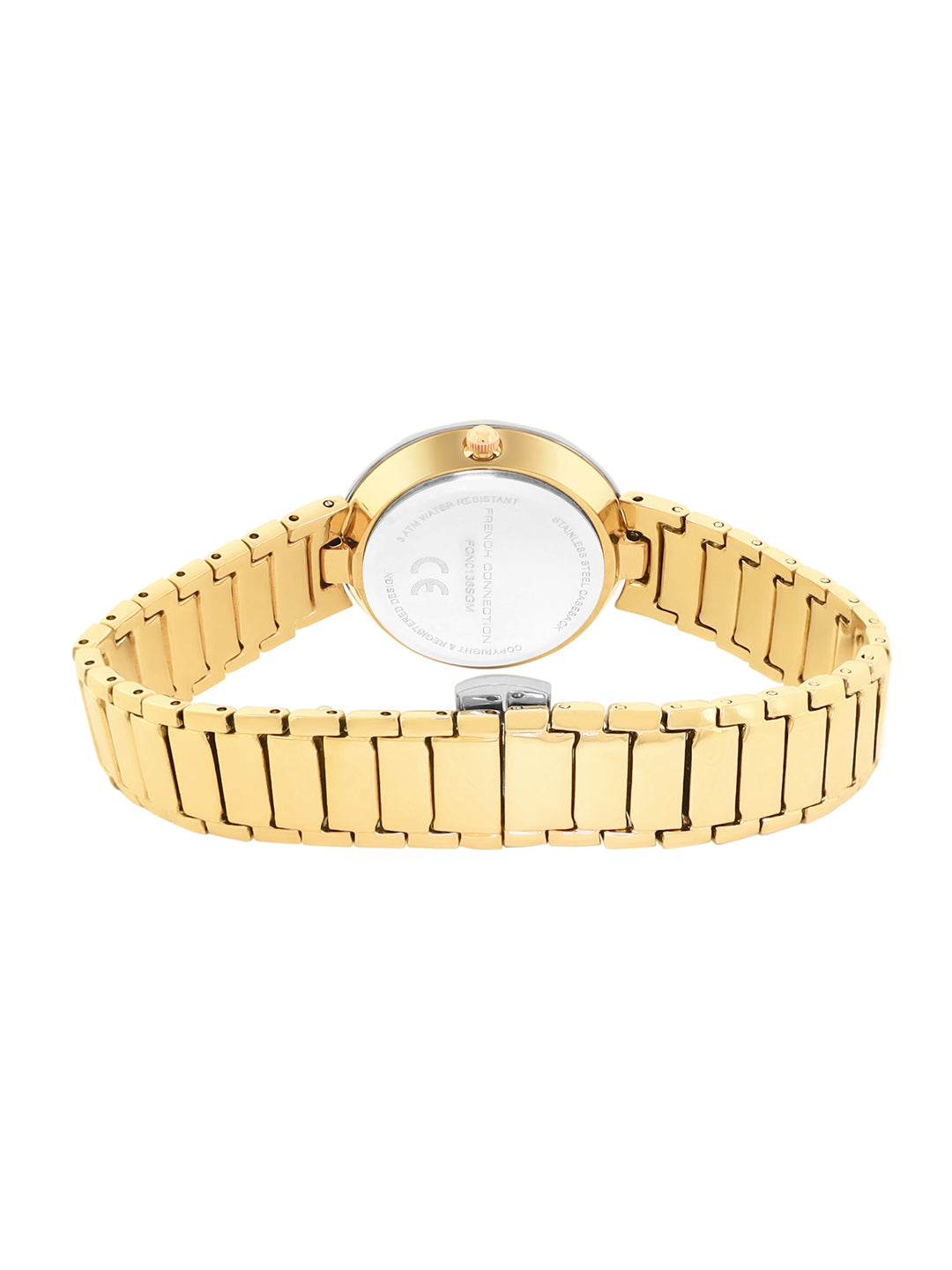 French Connection Sunray Silver Round Dial With Gold Stainless Steel Strap Watch - For Womens FCN0136SGM