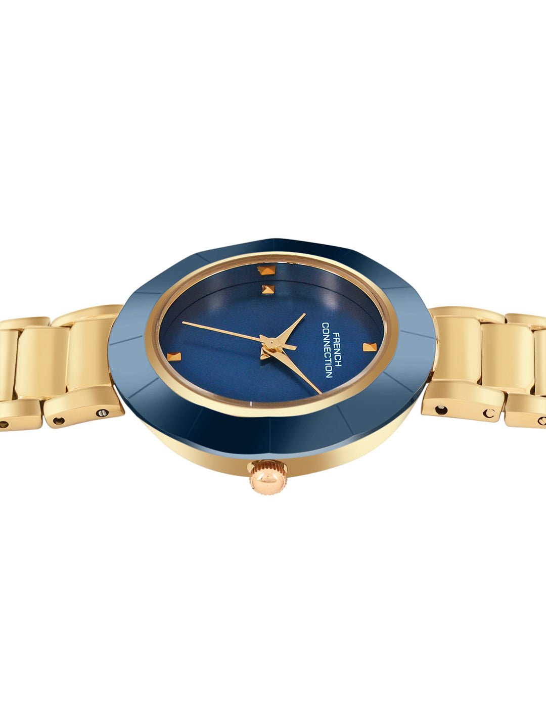 French Connection Sunray Blue Round Dial With Gold Stainless Steel Strap Watch - For Womens FCN0136UGM