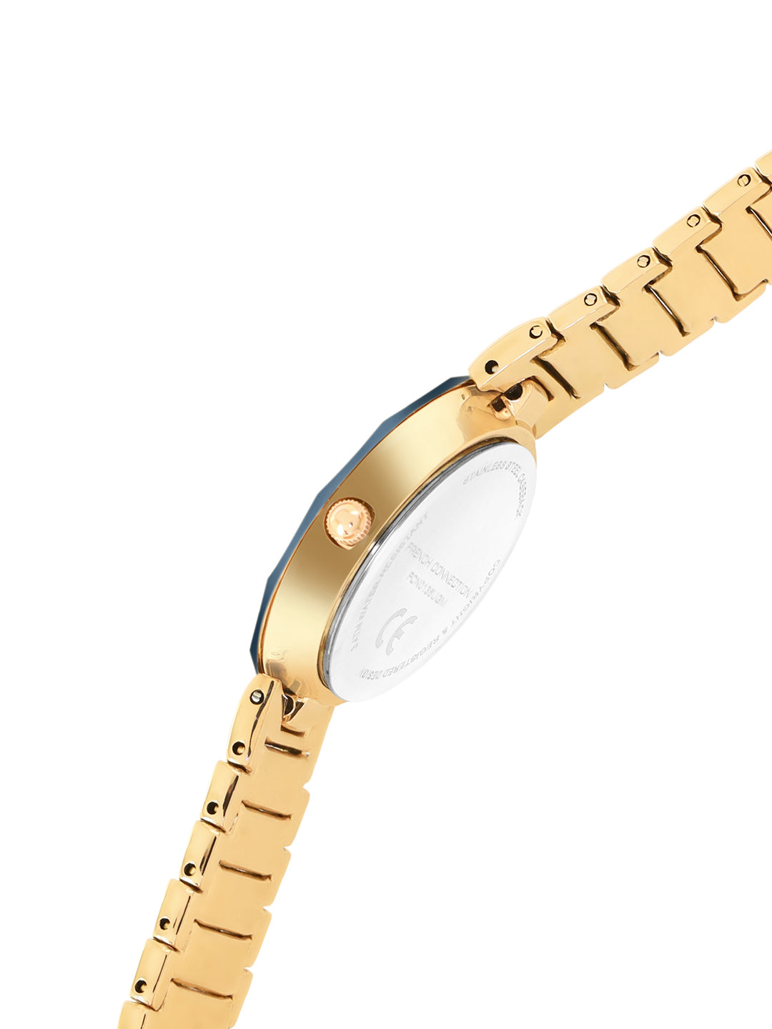 French Connection Sunray Blue Round Dial With Gold Stainless Steel Strap Watch - For Womens FCN0136UGM