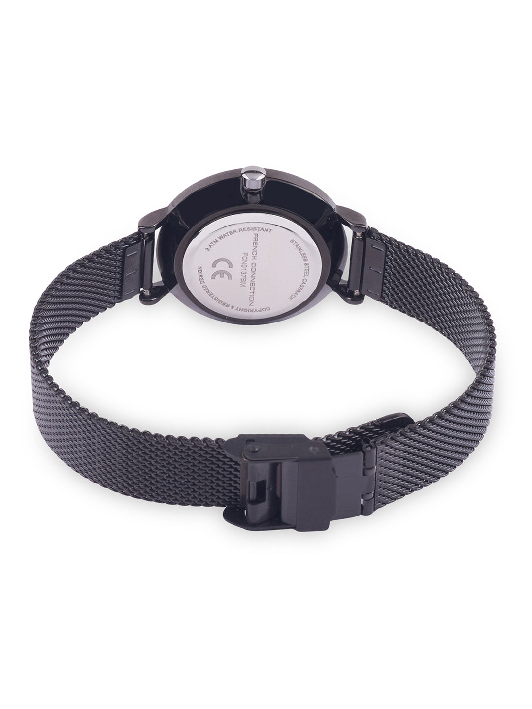 French Connection Sunray Black Round Dial With Black Stainless Steel Strap Watch - For Womens FCN0137BM