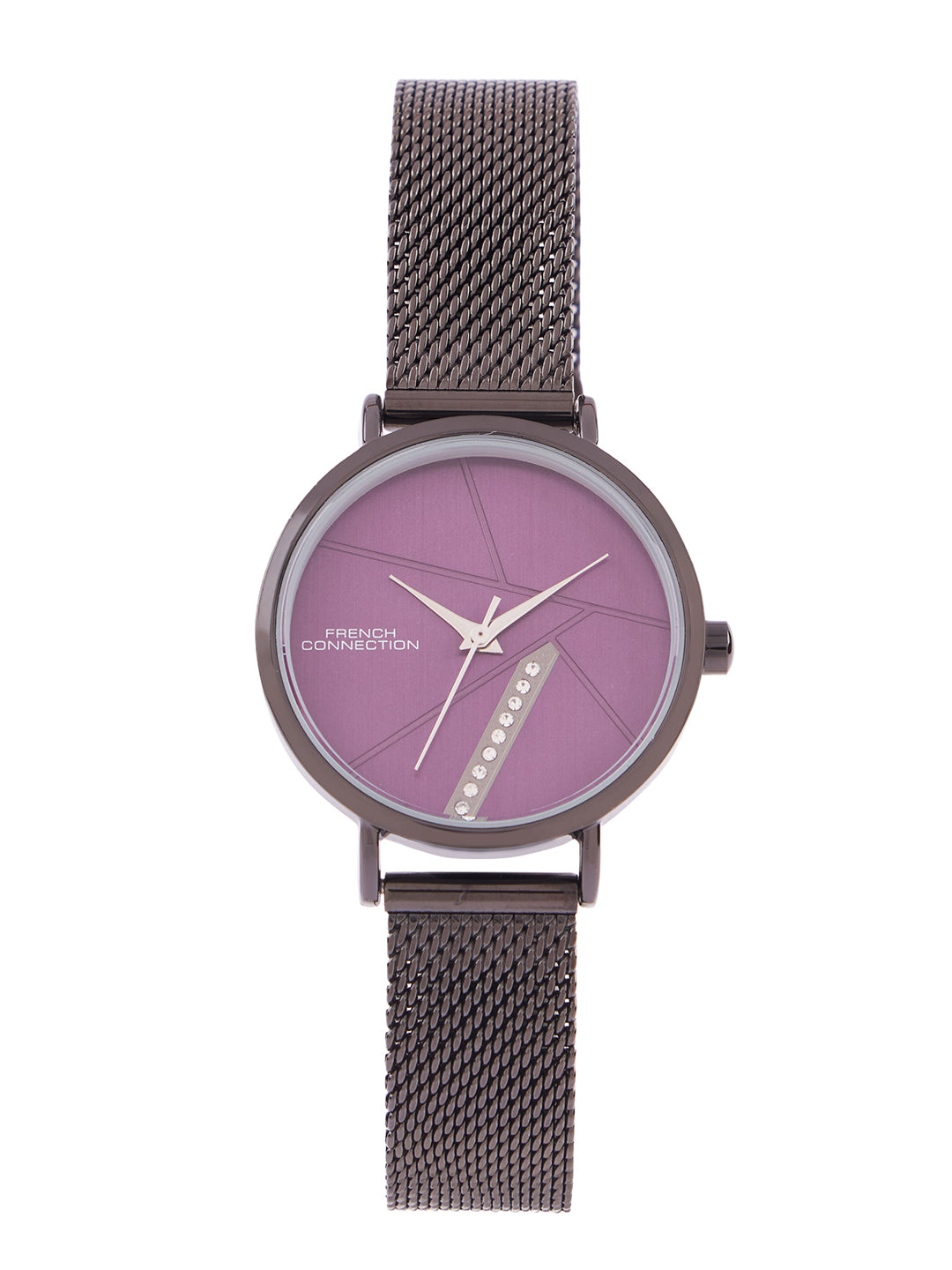 French Connection Sunray Purple Round Dial With Gun Stainless Steel Strap Watch - For Womens FCN0137GNM