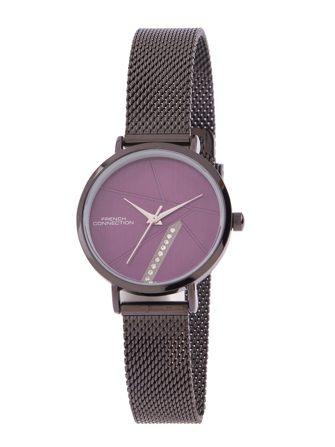 French Connection Sunray Purple Round Dial With Gun Stainless Steel Strap Watch - For Womens FCN0137GNM