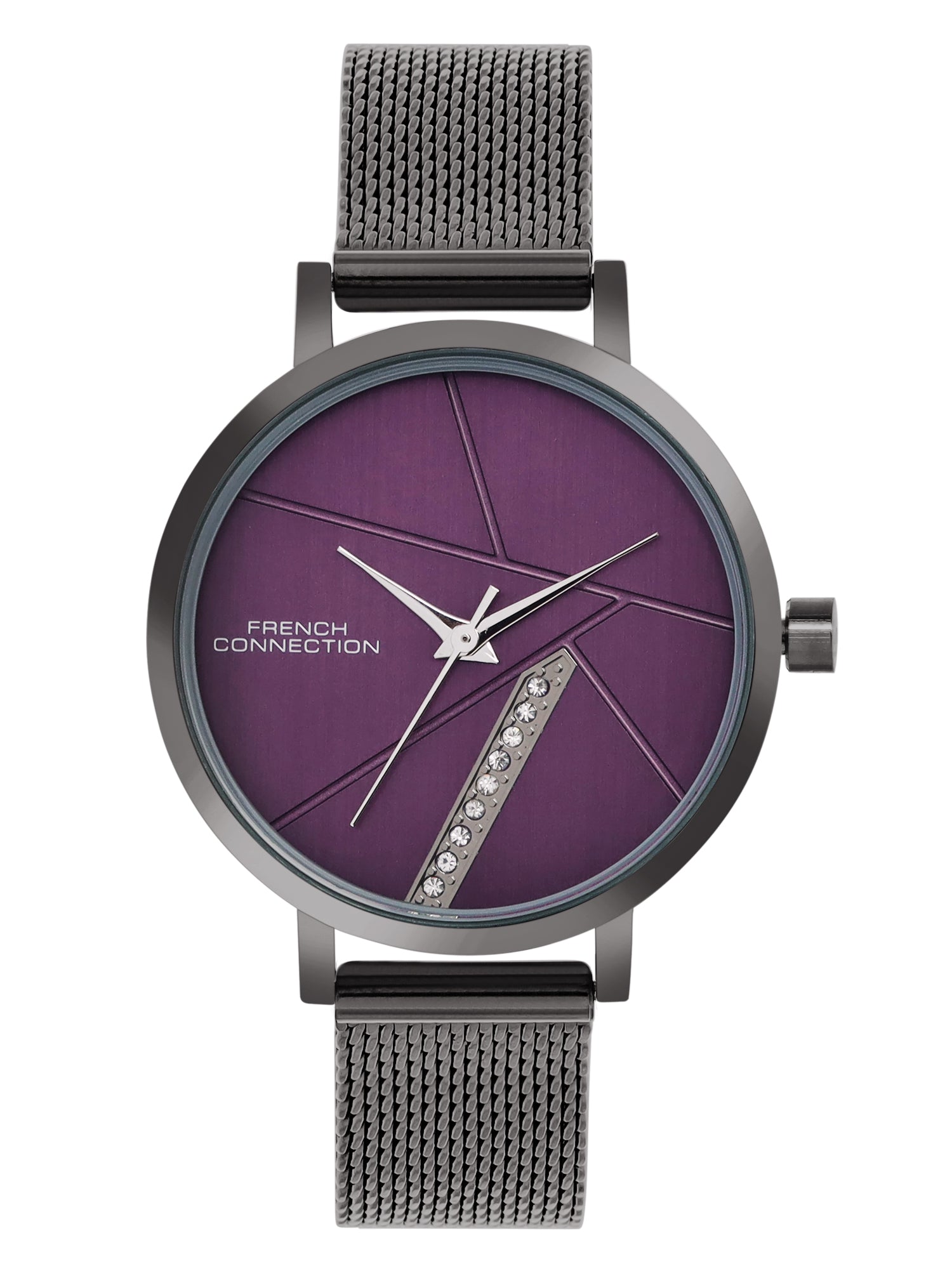 French Connection Sunray Purple Round Dial With Gun Stainless Steel Strap Watch - For Womens FCN0137GNM