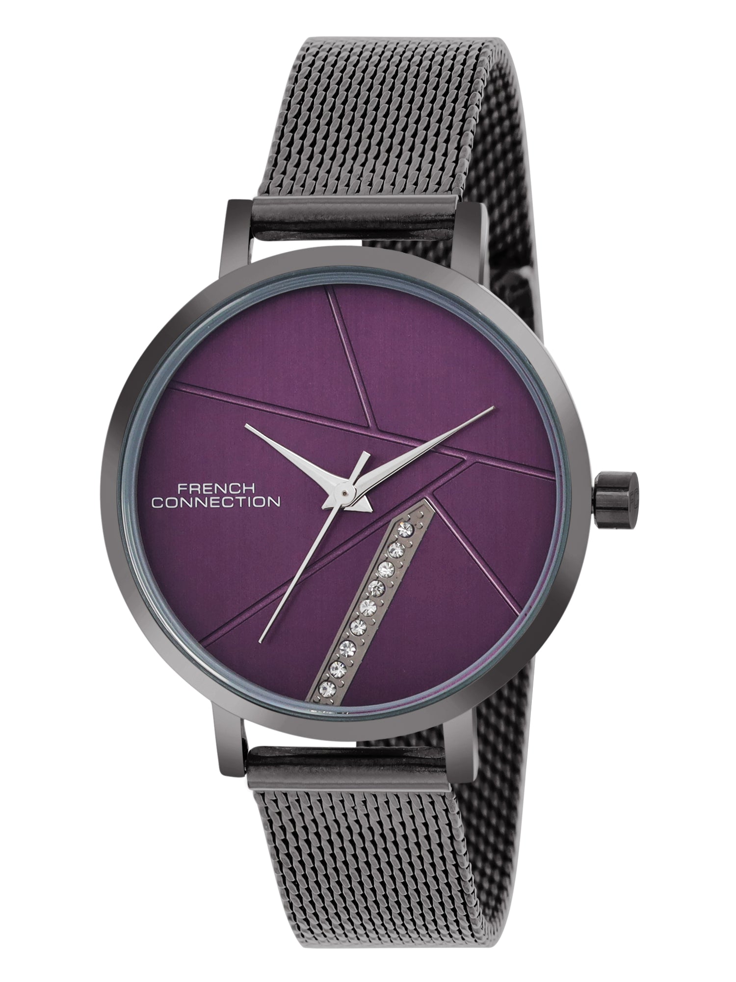 French Connection Sunray Purple Round Dial With Gun Stainless Steel Strap Watch - For Womens FCN0137GNM