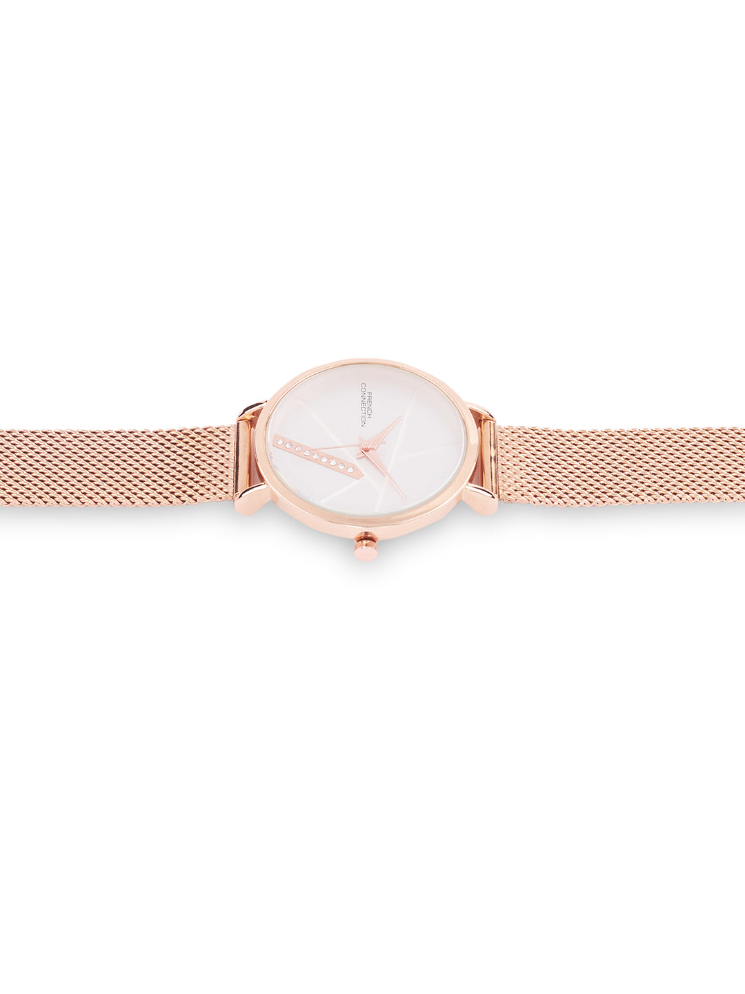 French Connection Sunray Silver Round Dial With Rose Stainless Steel Strap Watch - For Womens FCN0137RGM