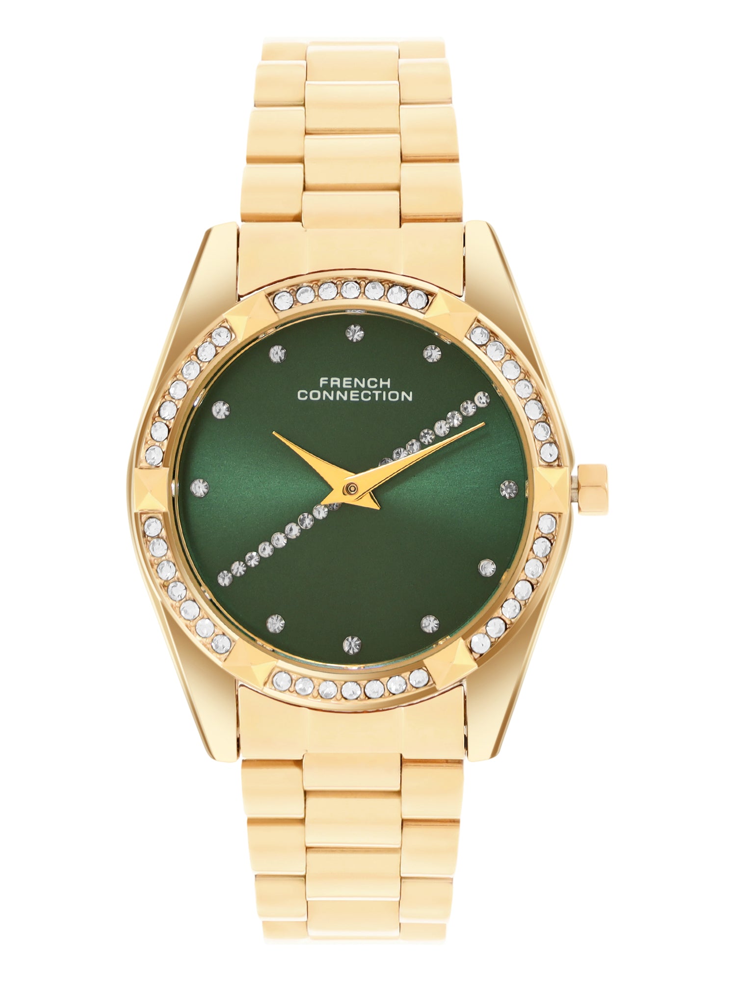 French Connection Sunray Green Round Dial With Gold Stainless Steel Strap Watch - For Womens FCN0138NGM