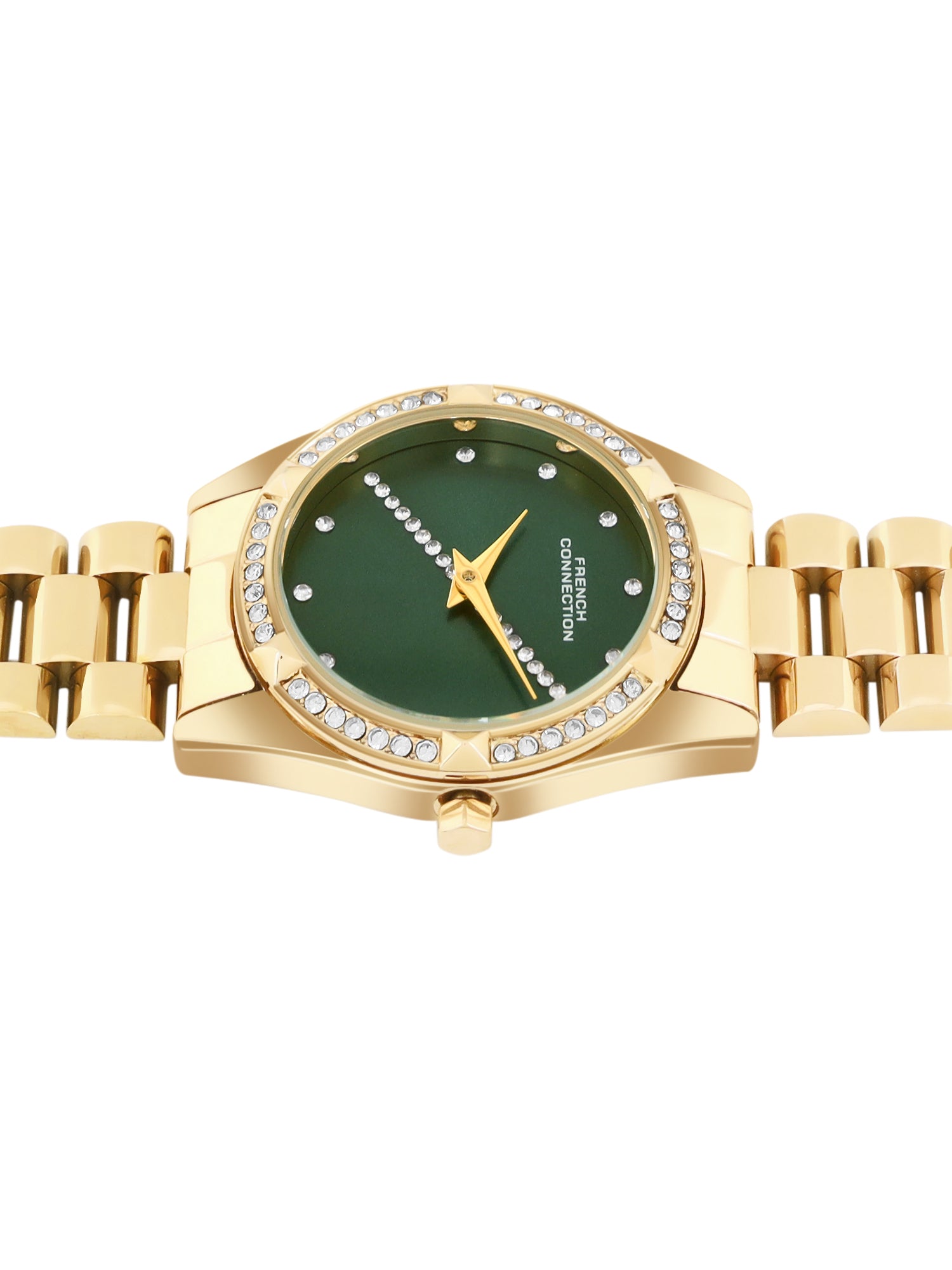 French Connection Sunray Green Round Dial With Gold Stainless Steel Strap Watch - For Womens FCN0138NGM