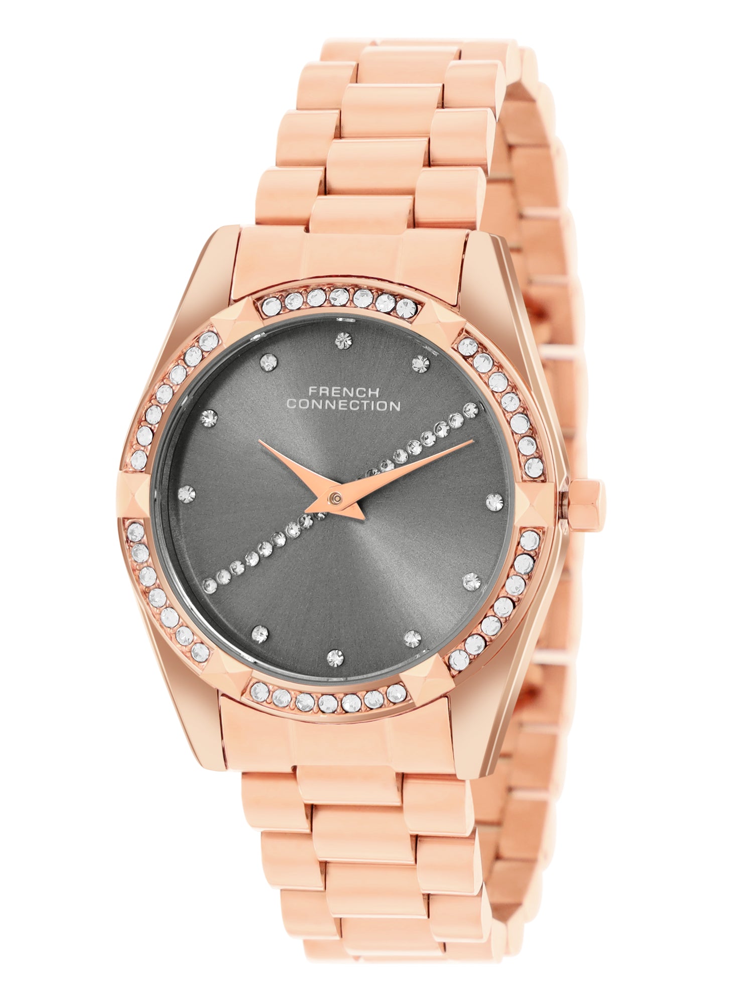 French Connection Sunray Grey Round Dial With Rose Stainless Steel Strap Watch - For Womens FCN0138RGM