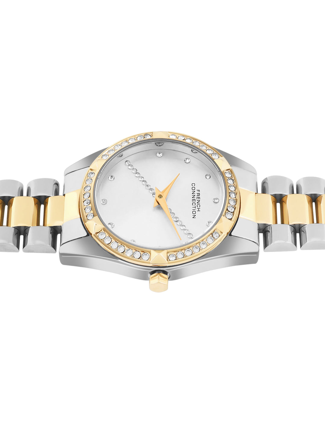 French Connection Sunray Silver Round Dial With Gold Two Tone Stainless Steel  Strap Watch - For Womens FCN0138STM